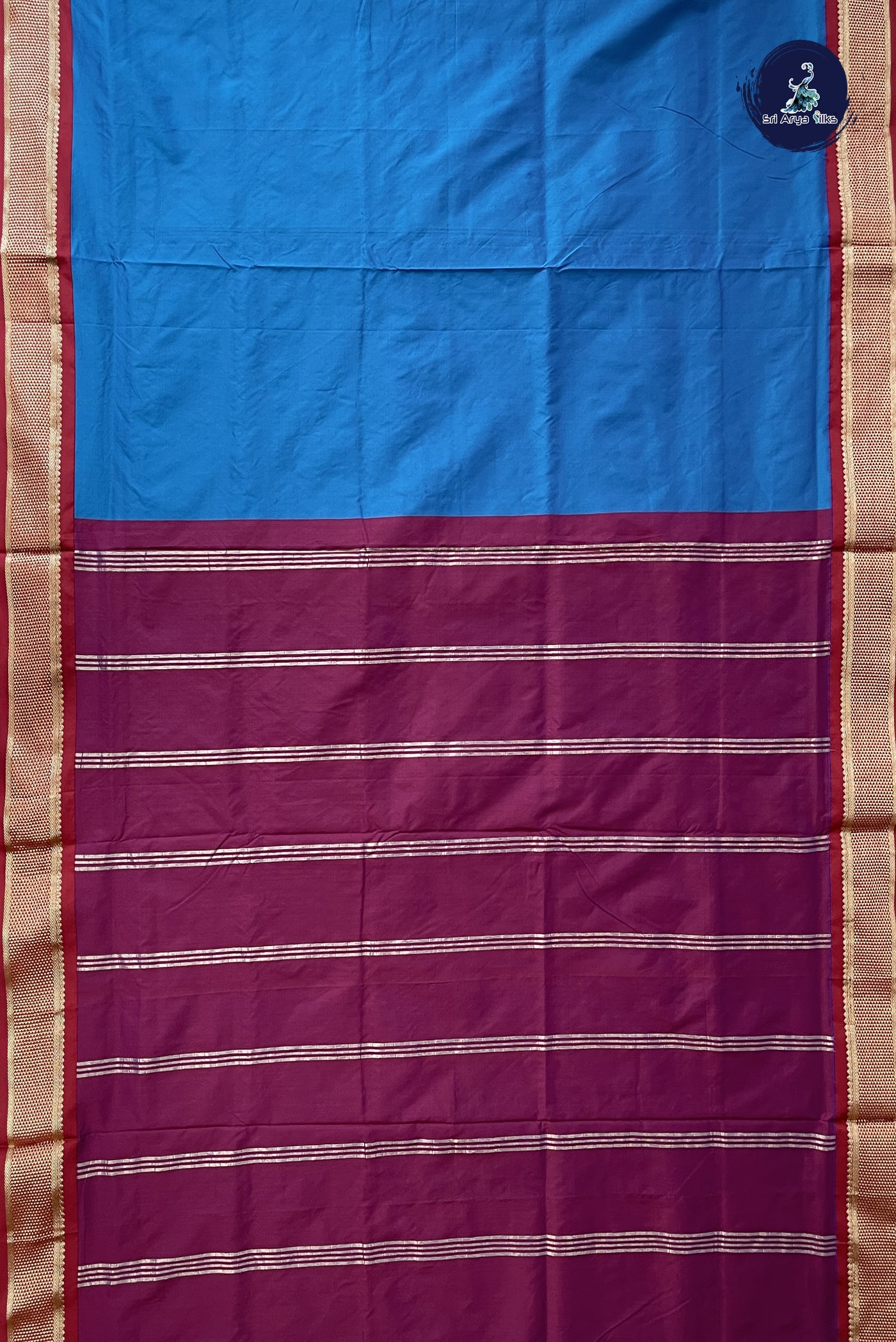 Blue Madisar Semi Silk Saree With Plain Pattern