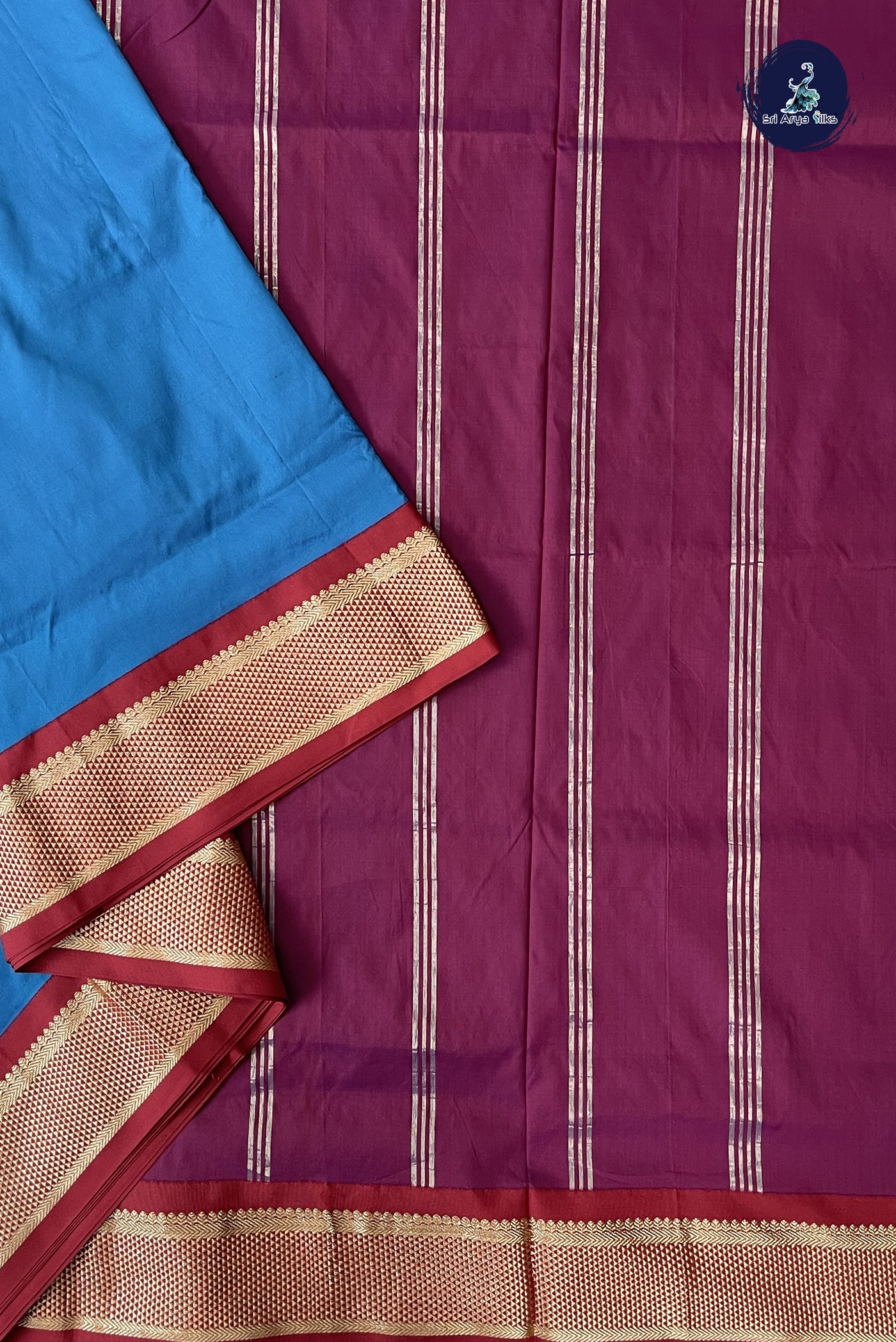 Blue Madisar Semi Silk Saree With Plain Pattern
