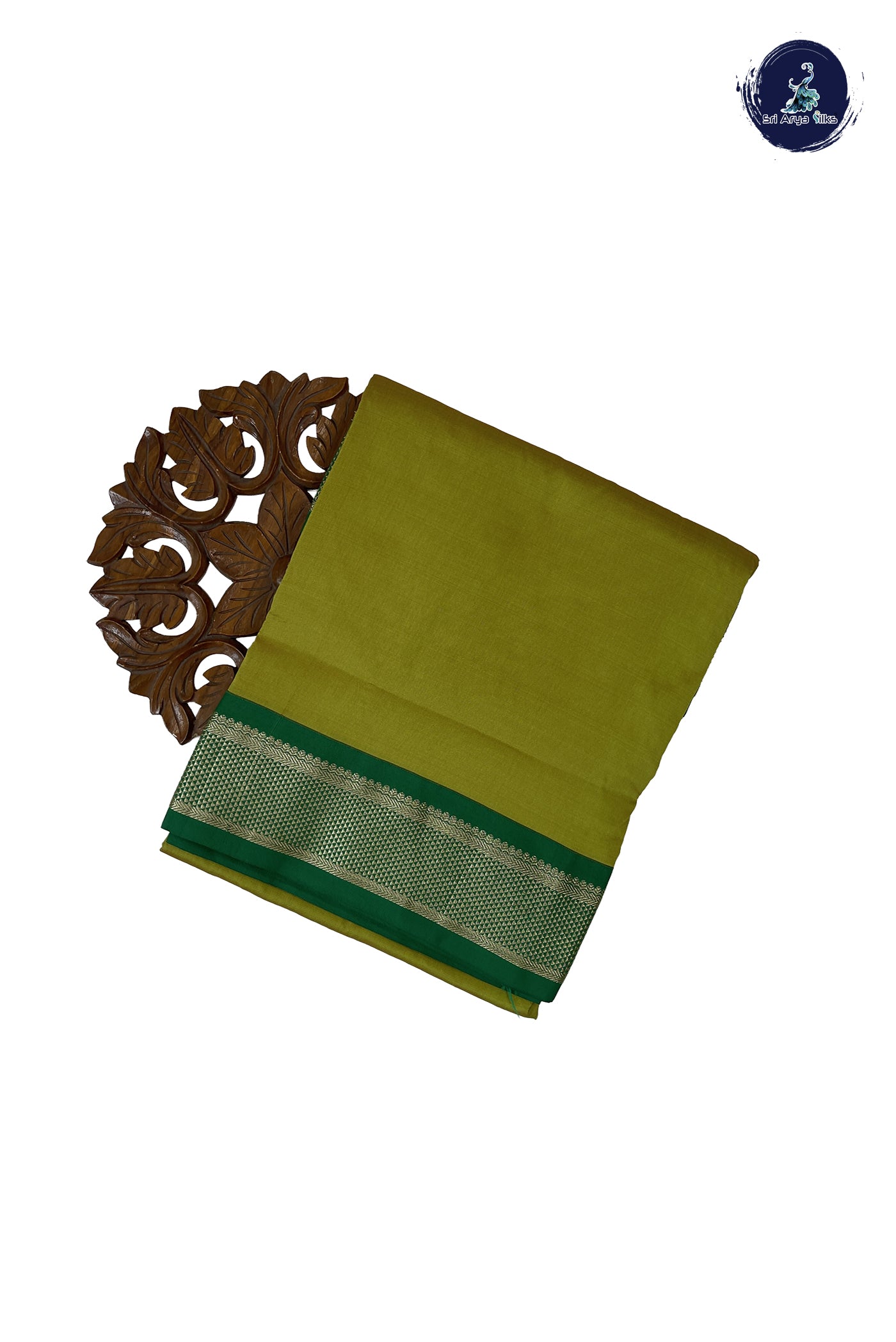Lime Green Madisar Semi Silk Saree With Plain Pattern