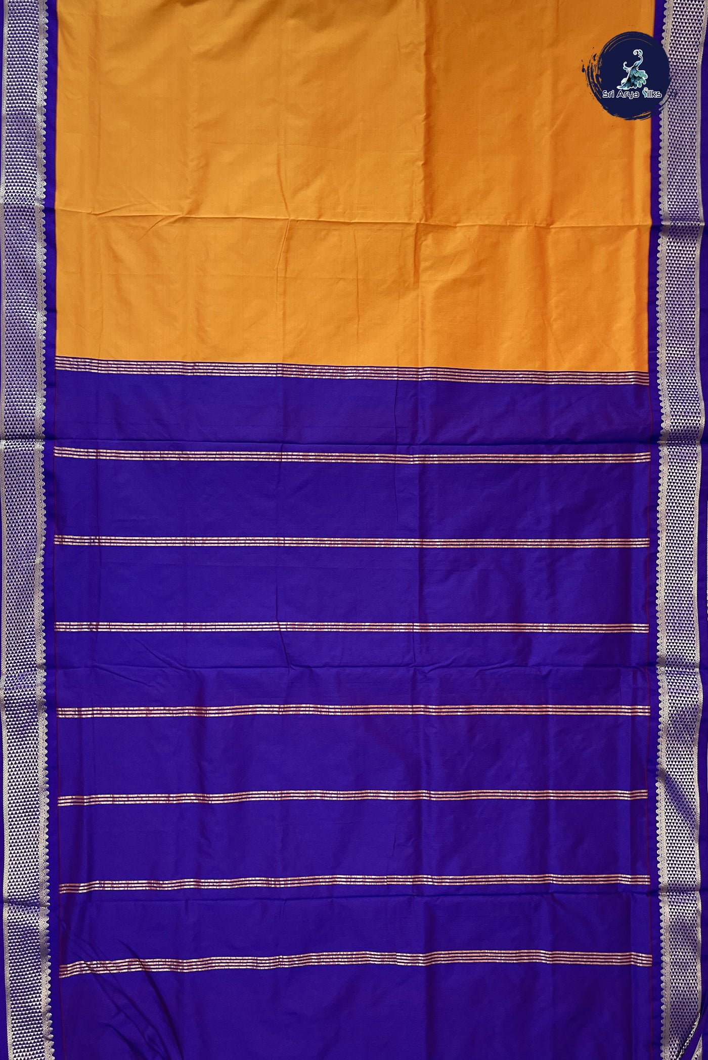 Yellowish Orange Madisar Semi Silk Saree With Plain Pattern