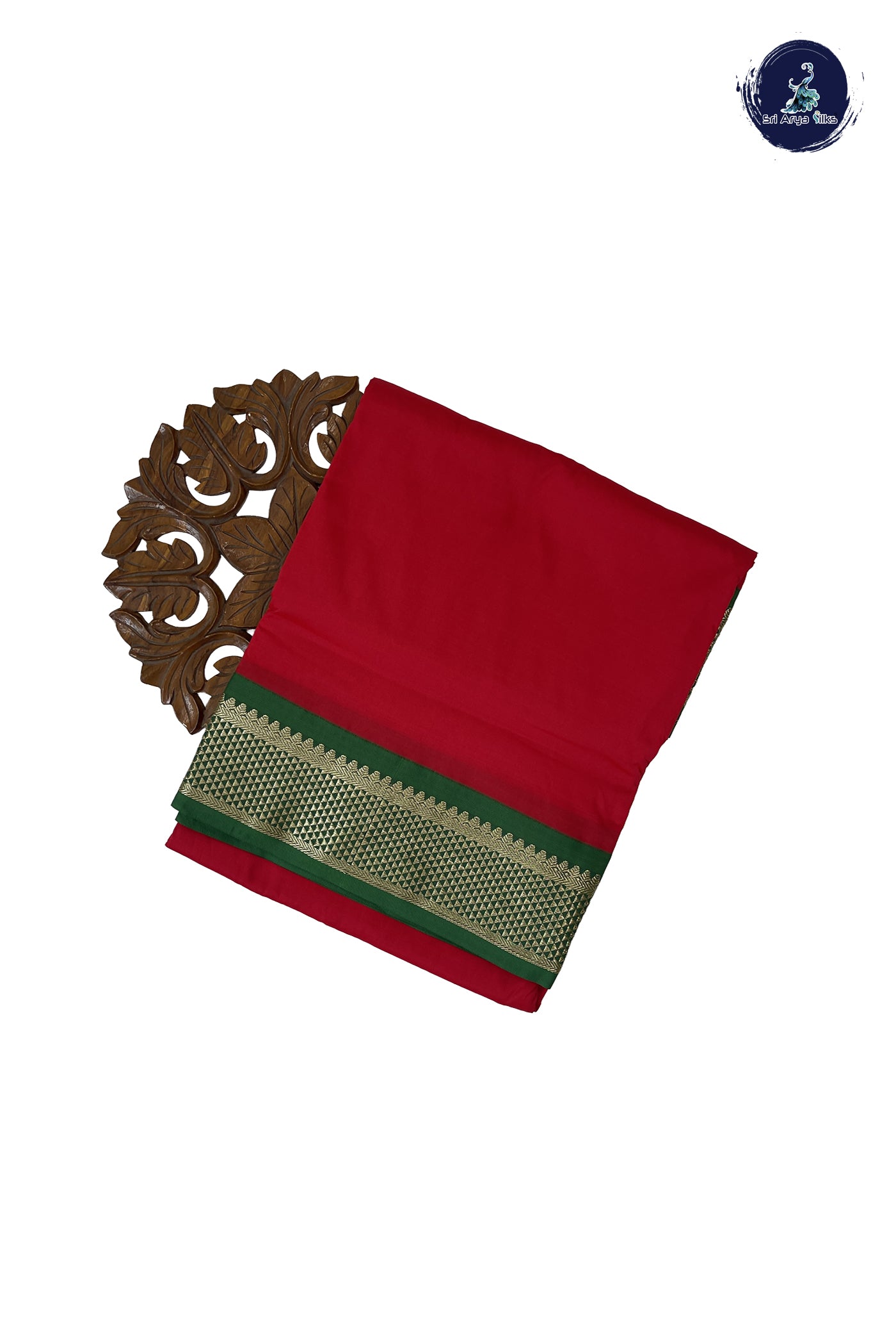 Red Madisar Semi Silk Saree With Plain Pattern