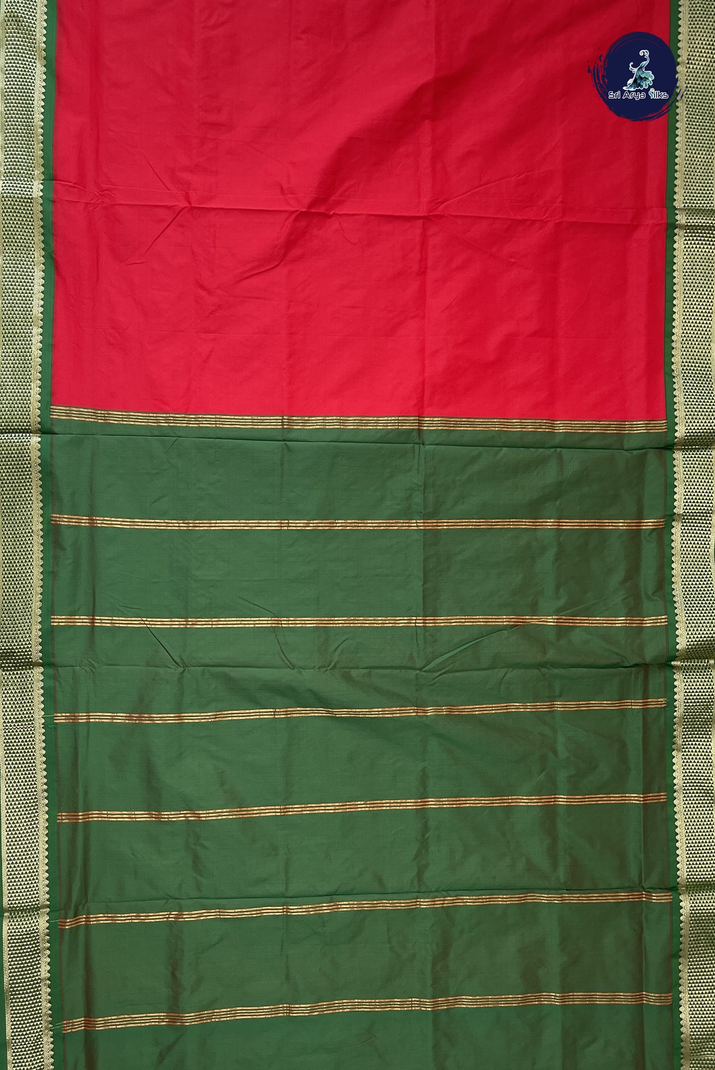 Red Madisar Semi Silk Saree With Plain Pattern