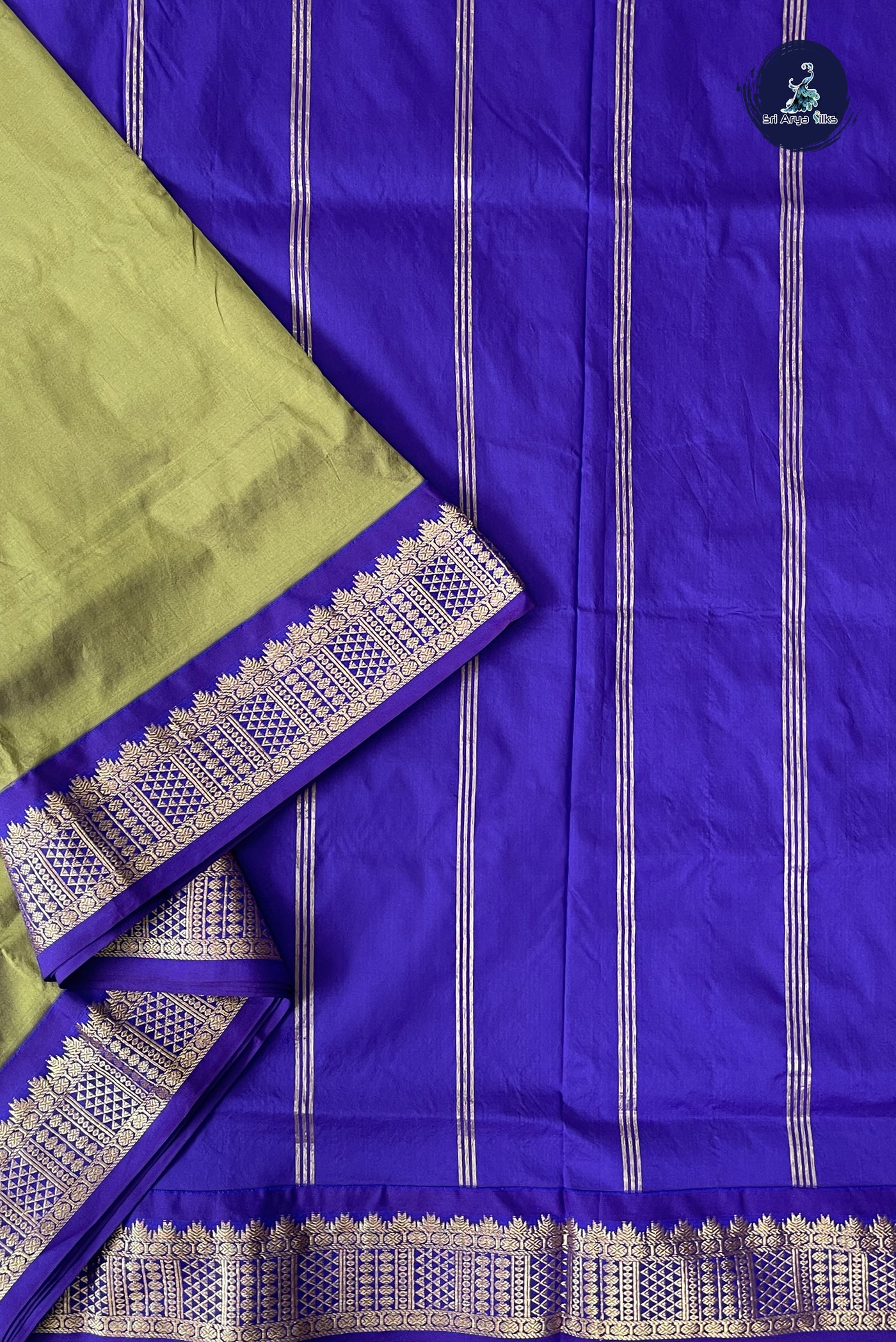 Elaichi Green Madisar Semi Silk Saree With Plain Pattern