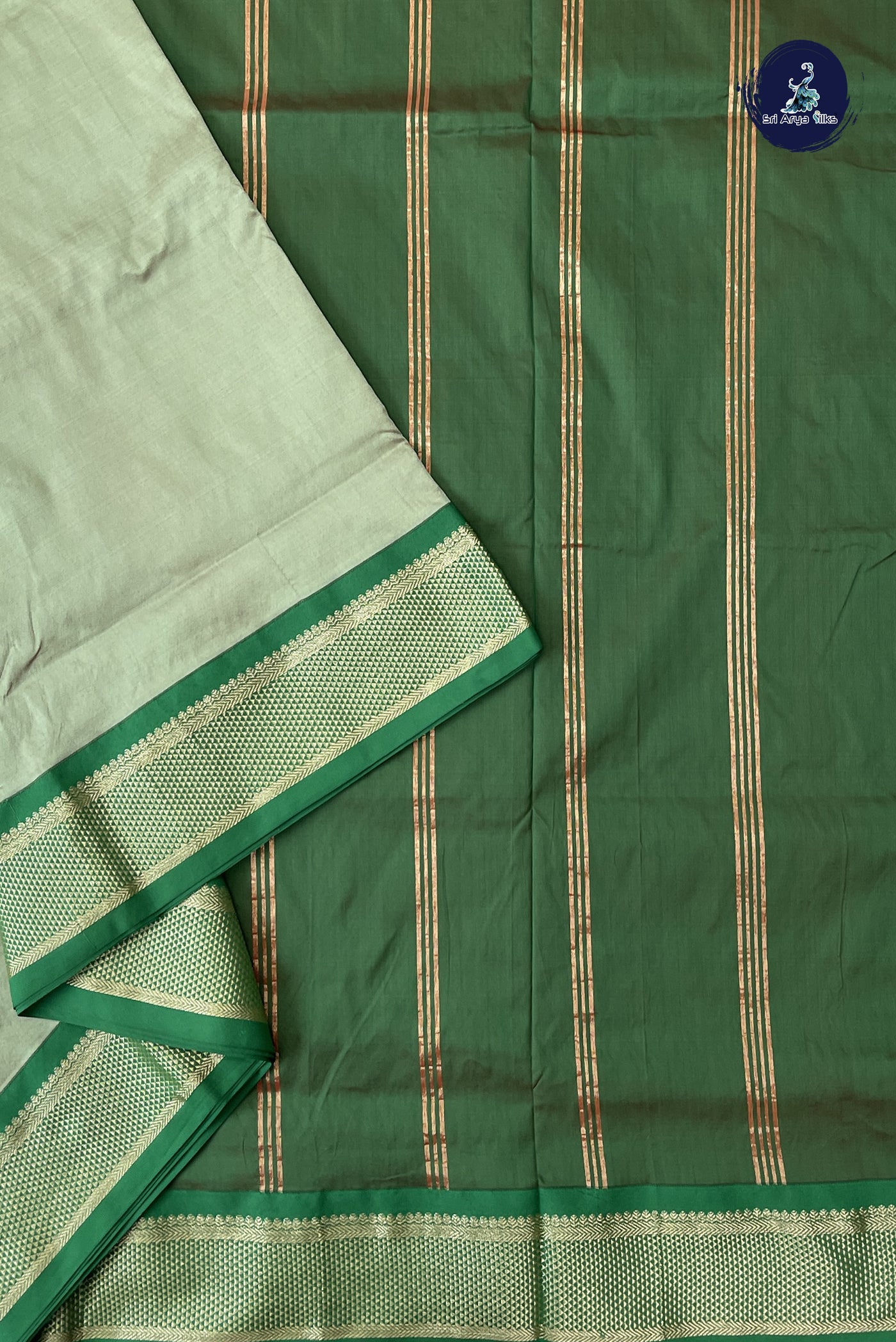 Pastel Green Madisar Semi Silk Saree With Plain Pattern