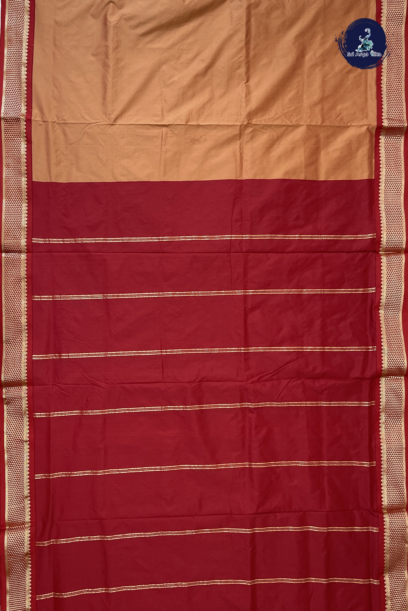 Peach Madisar Semi Silk Saree With Plain Pattern