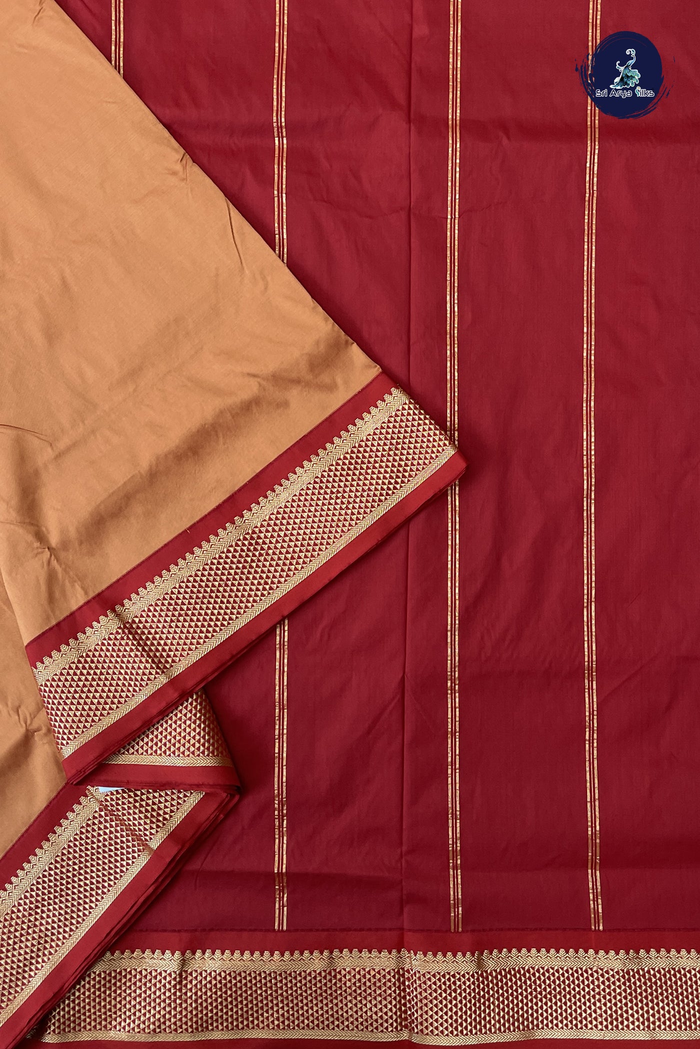 Peach Madisar Semi Silk Saree With Plain Pattern