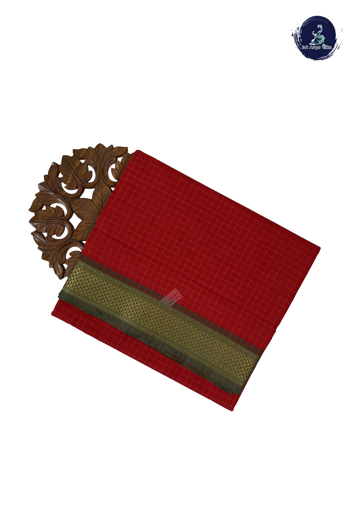 Red 10 Yards Madisar Cotton Saree With Checked Pattern
