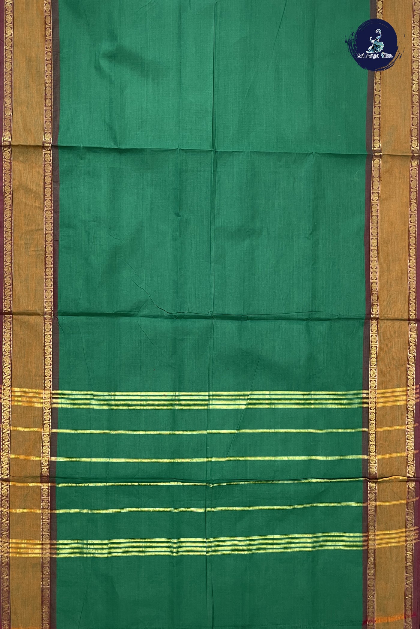 Green 10 Yards Madisar Cotton Saree With Plain Pattern