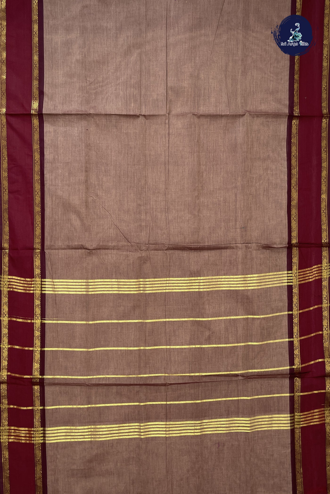 Light Brown 10 Yards Madisar Cotton Saree With Plain Pattern