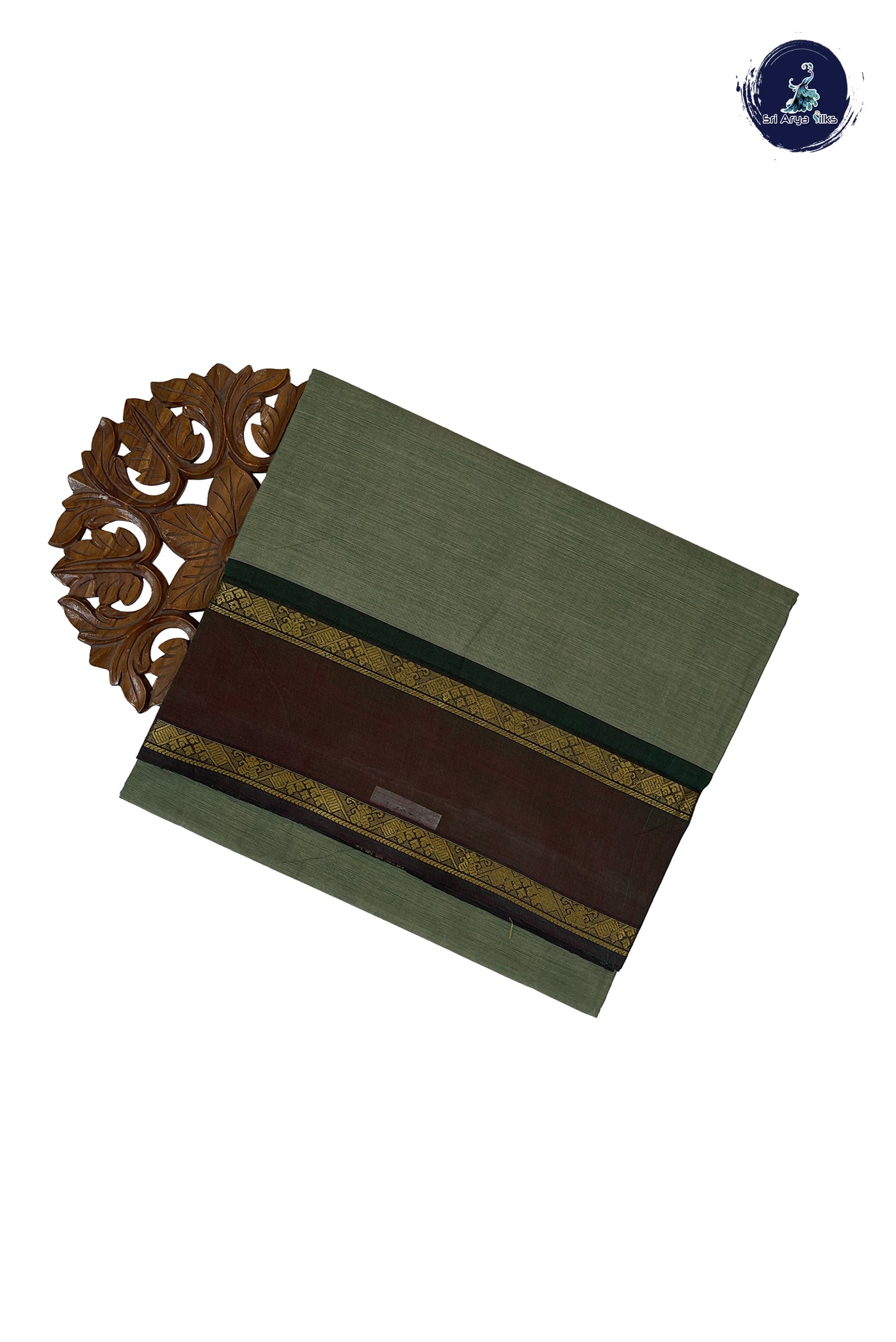 Pastel Green 10 Yards Madisar Cotton Saree With Plain Pattern