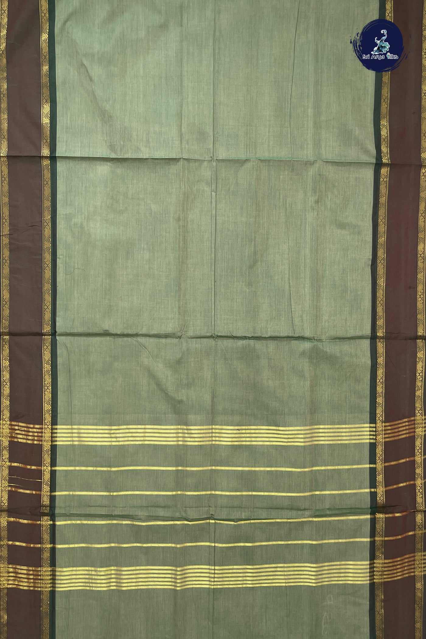 Pastel Green 10 Yards Madisar Cotton Saree With Plain Pattern