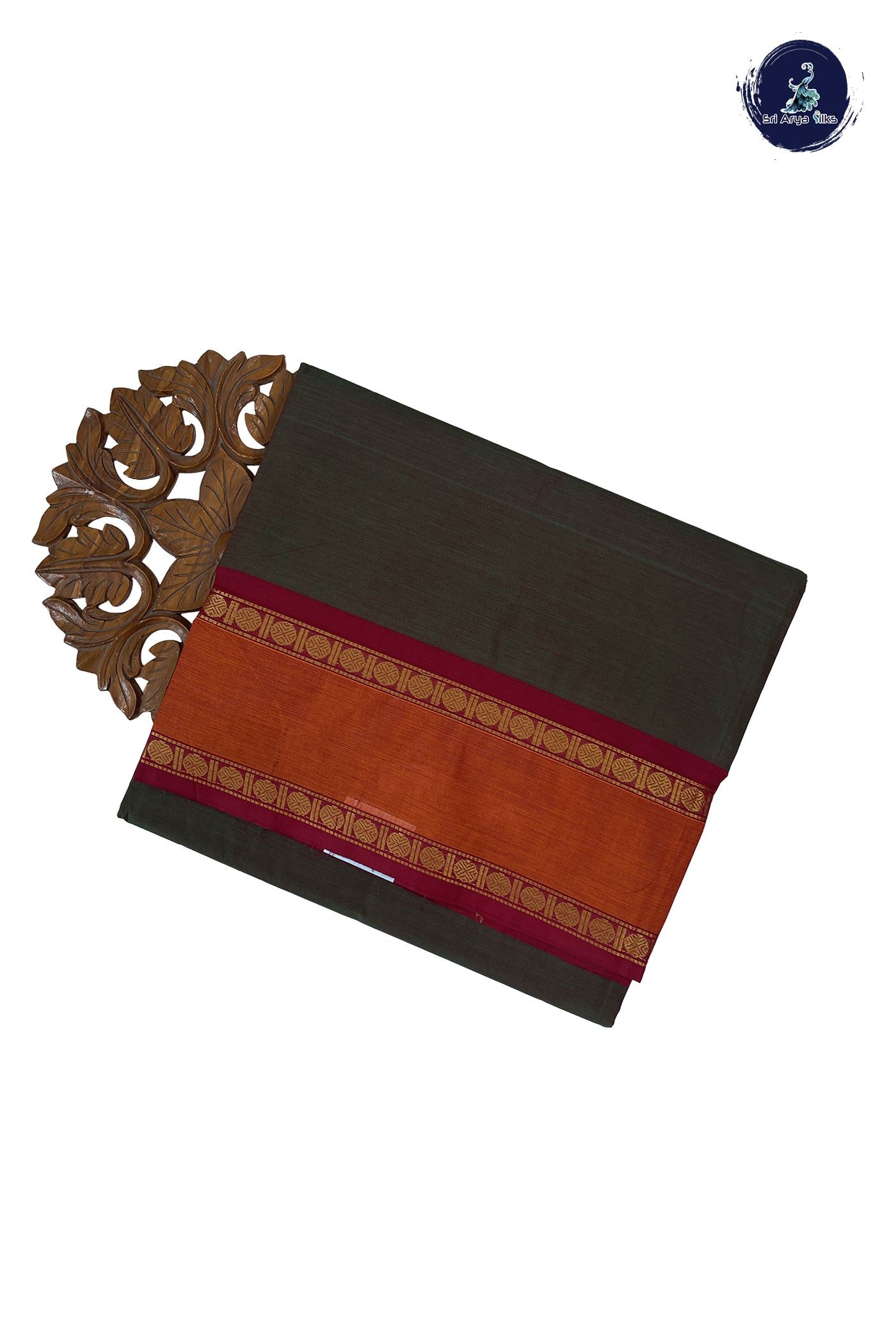Dual Tone Green 10 Yards Madisar Cotton Saree With Plain Pattern