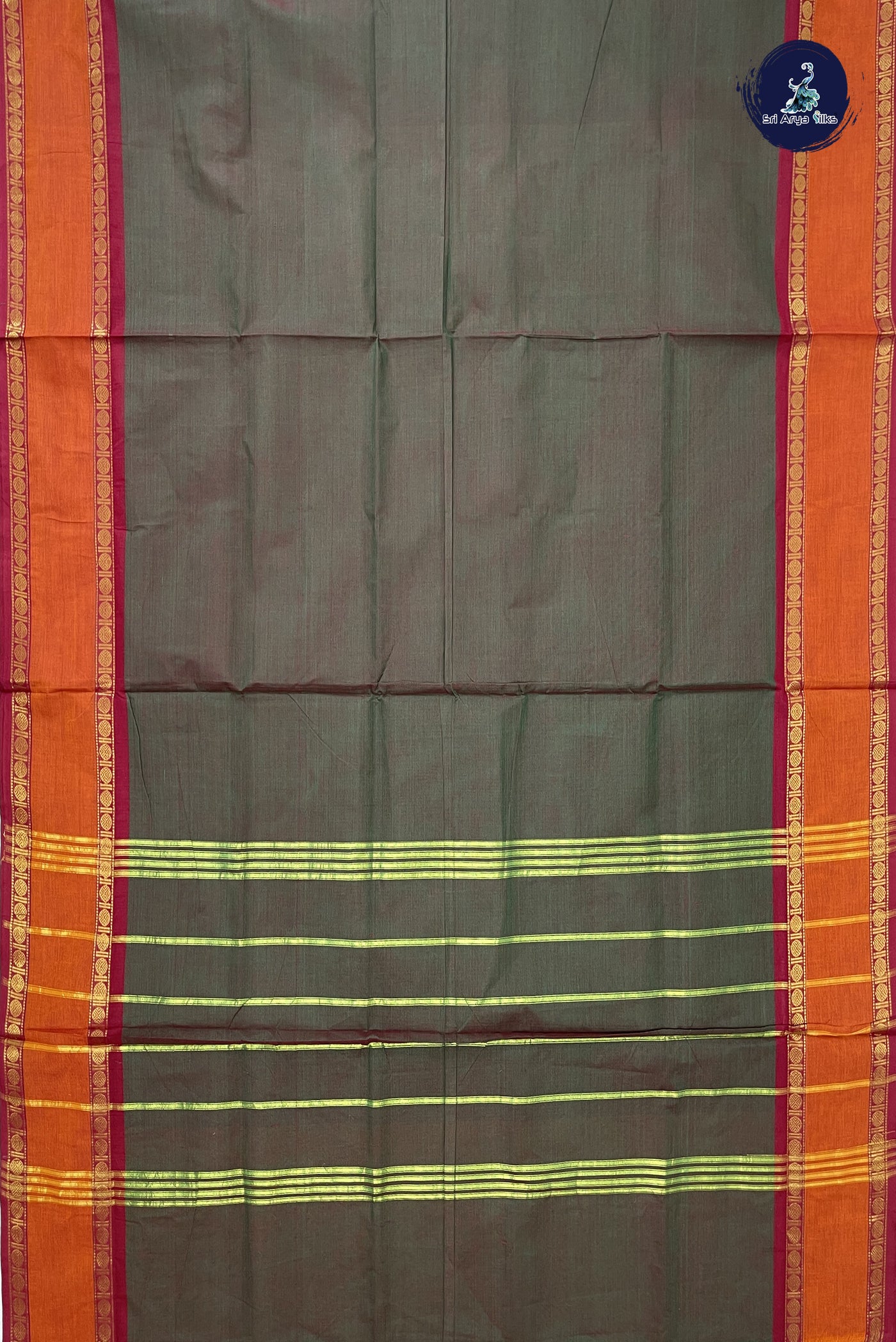 Dual Tone Green 10 Yards Madisar Cotton Saree With Plain Pattern