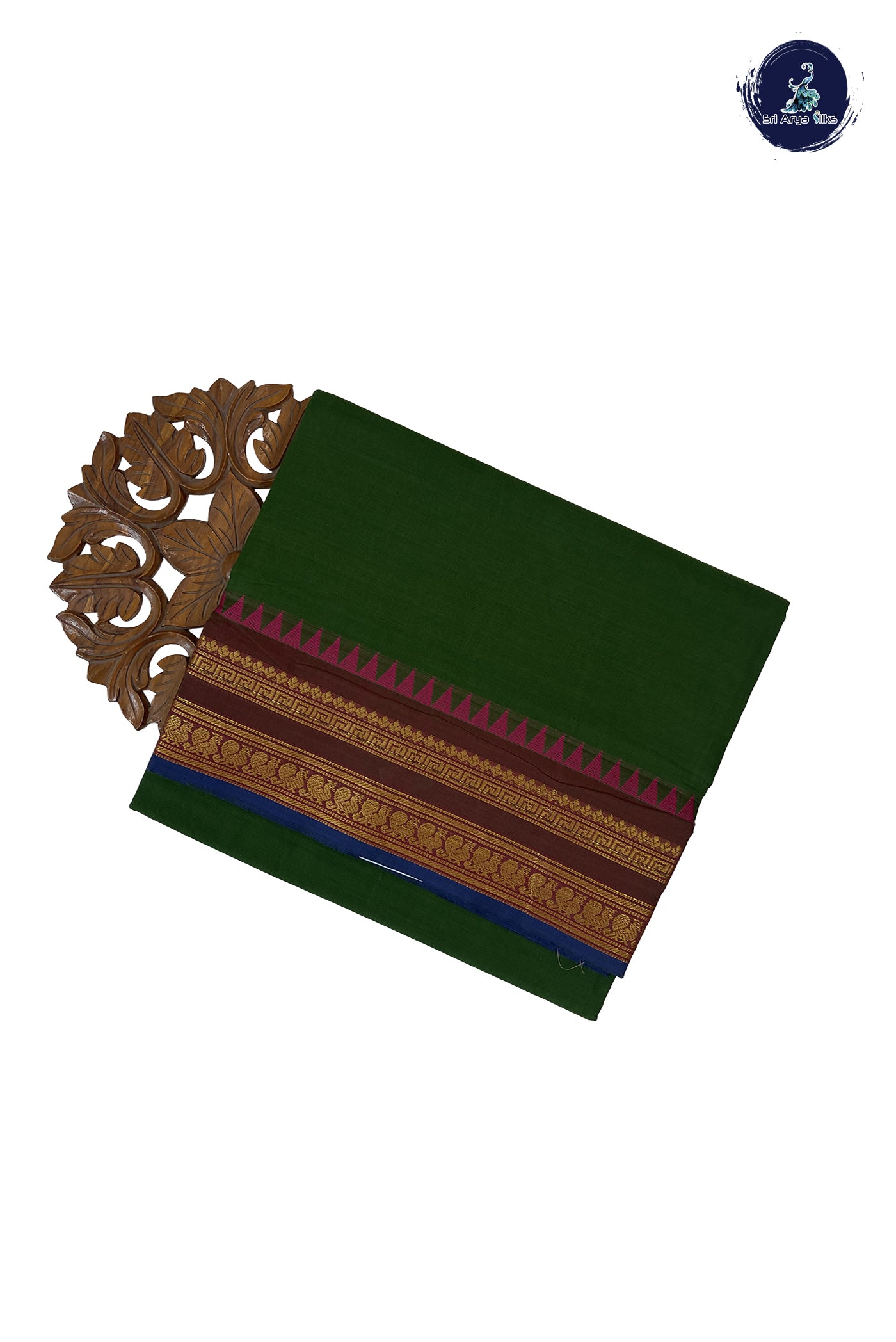 Green 10 Yards Madisar Cotton Saree With Plain Pattern
