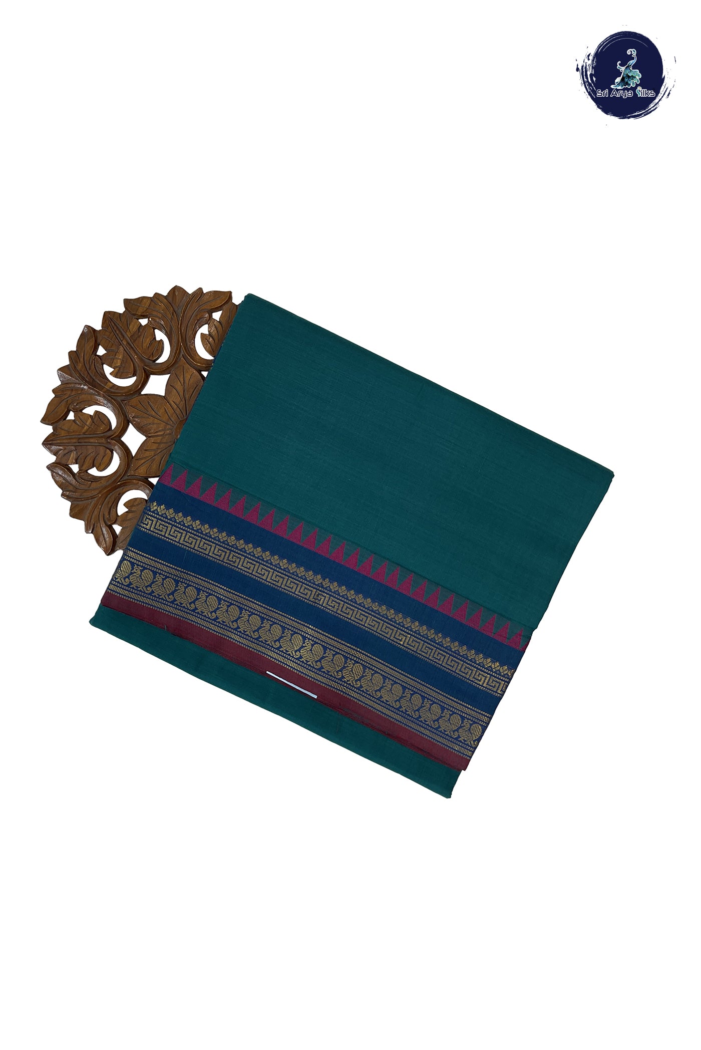 Teal Blue 10 Yards Madisar Cotton Saree With Plain Pattern