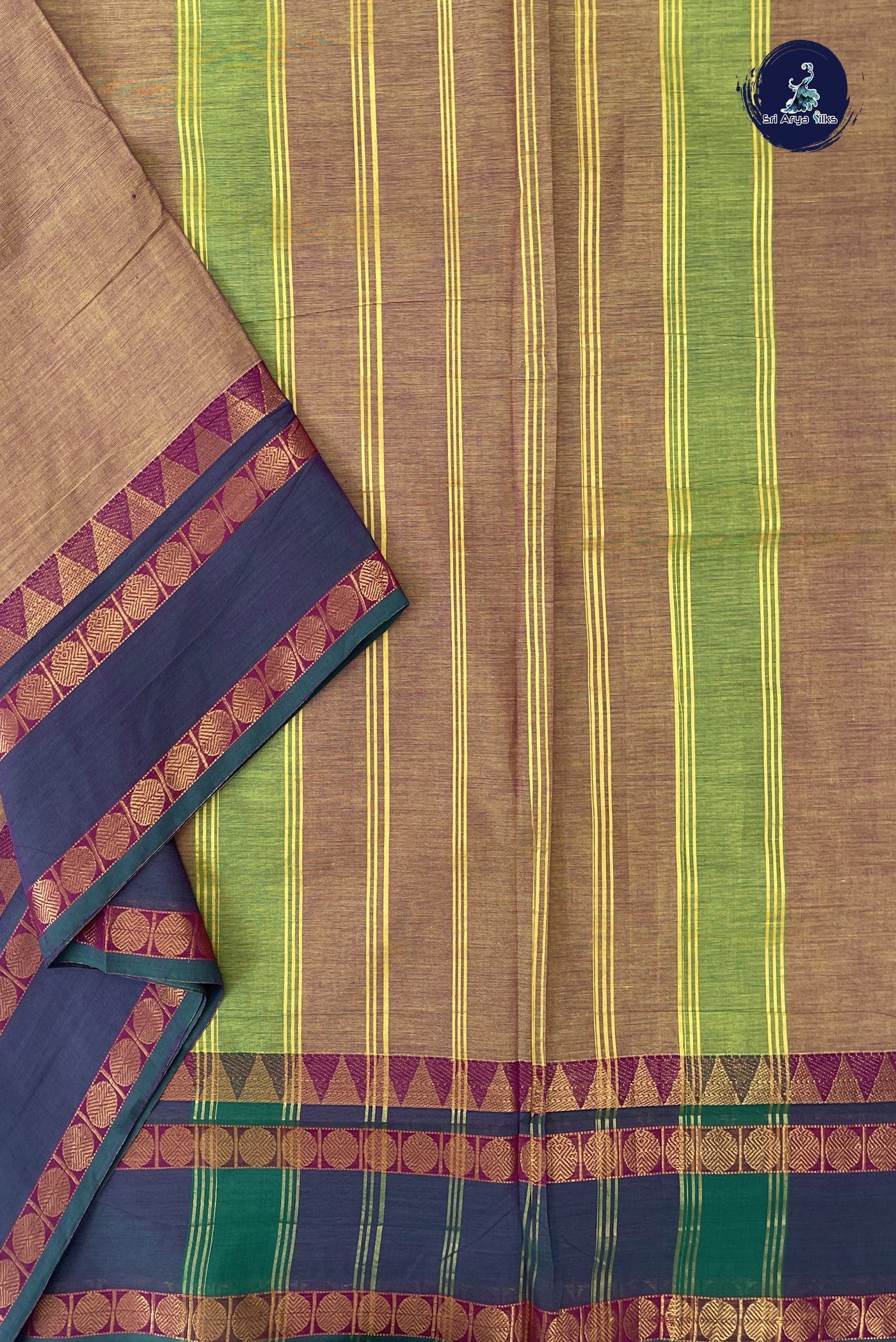 Mustard 10 Yards Madisar Cotton Saree With Plain Pattern