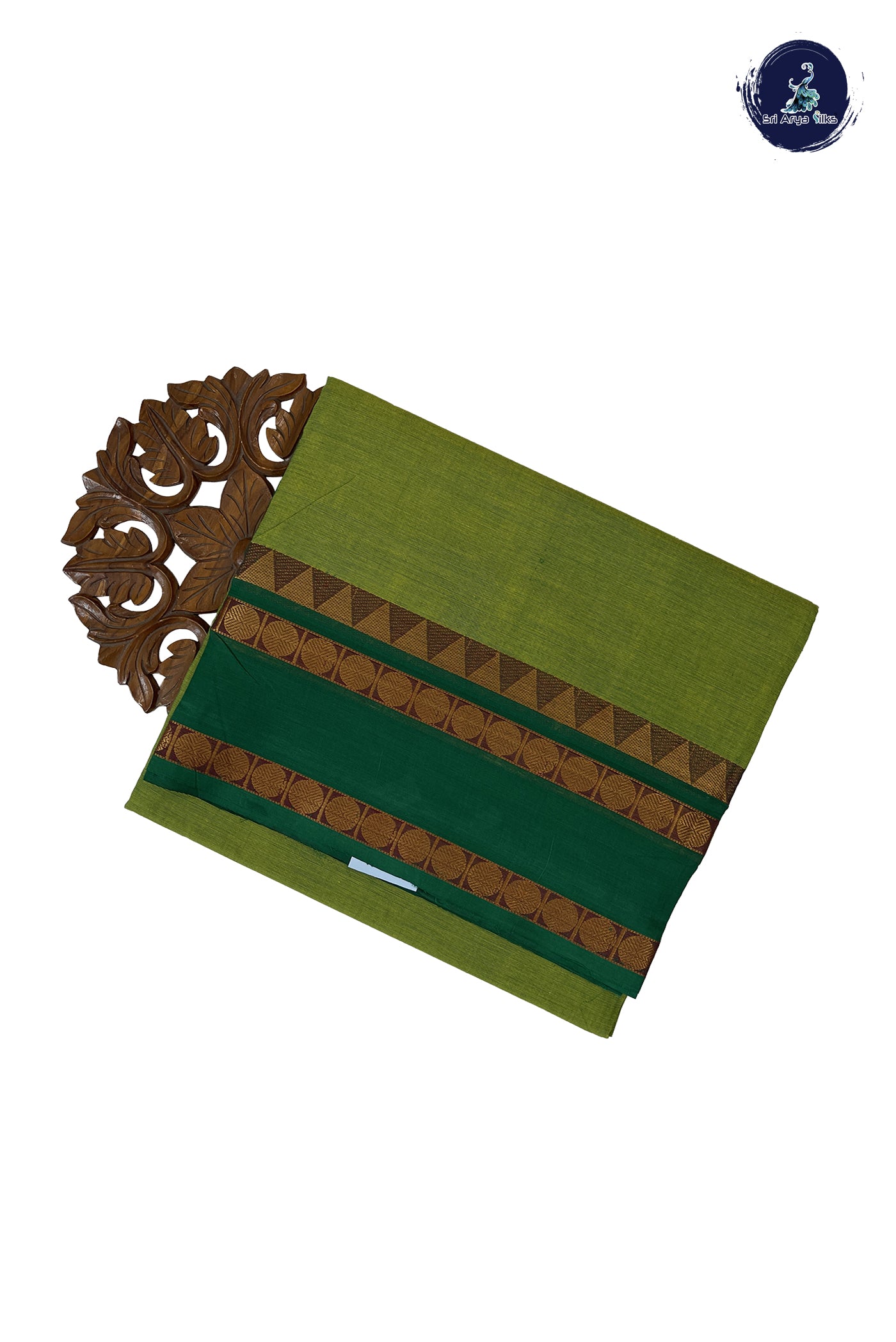Light Green 10 Yards Madisar Cotton Saree With Plain Pattern
