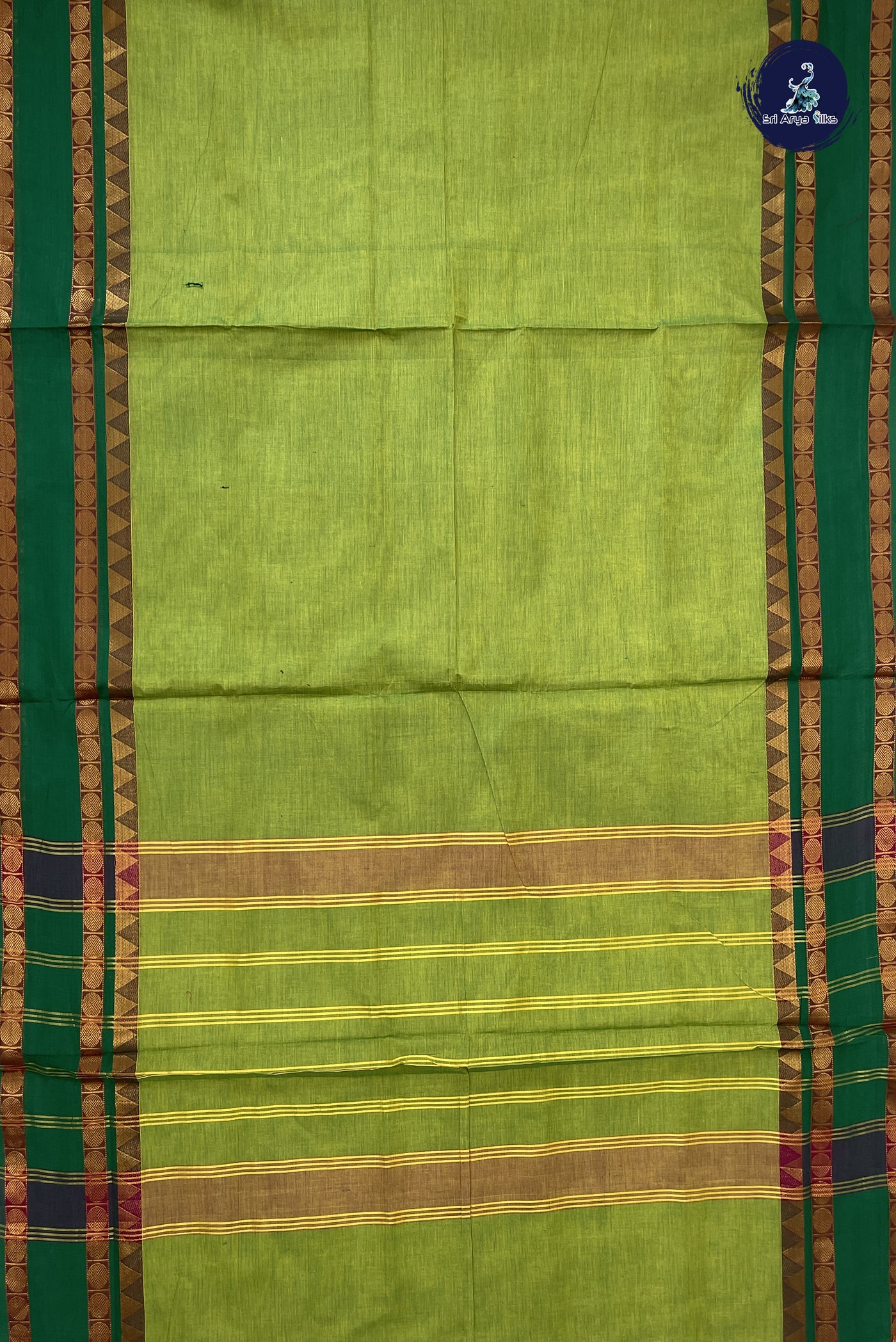 Light Green 10 Yards Madisar Cotton Saree With Plain Pattern