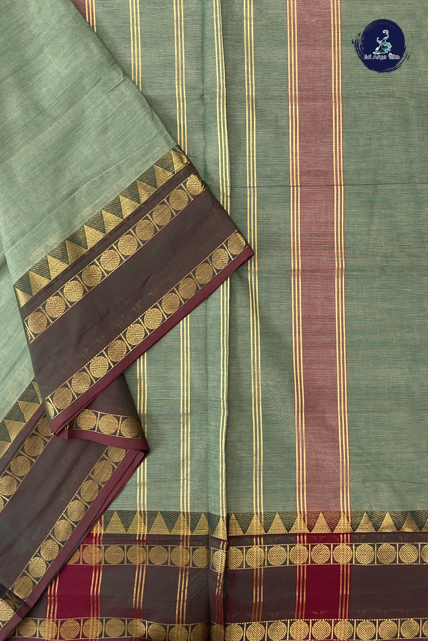 Pastel Green 10 Yards Madisar Cotton Saree With Plain Pattern