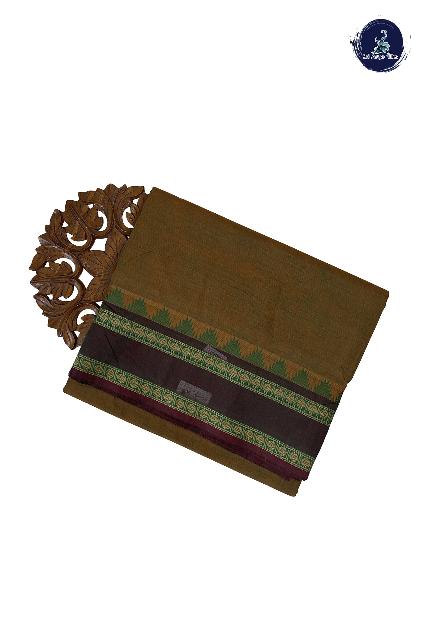 Yellowish Green 10 Yards Madisar Cotton Saree With Plain Pattern