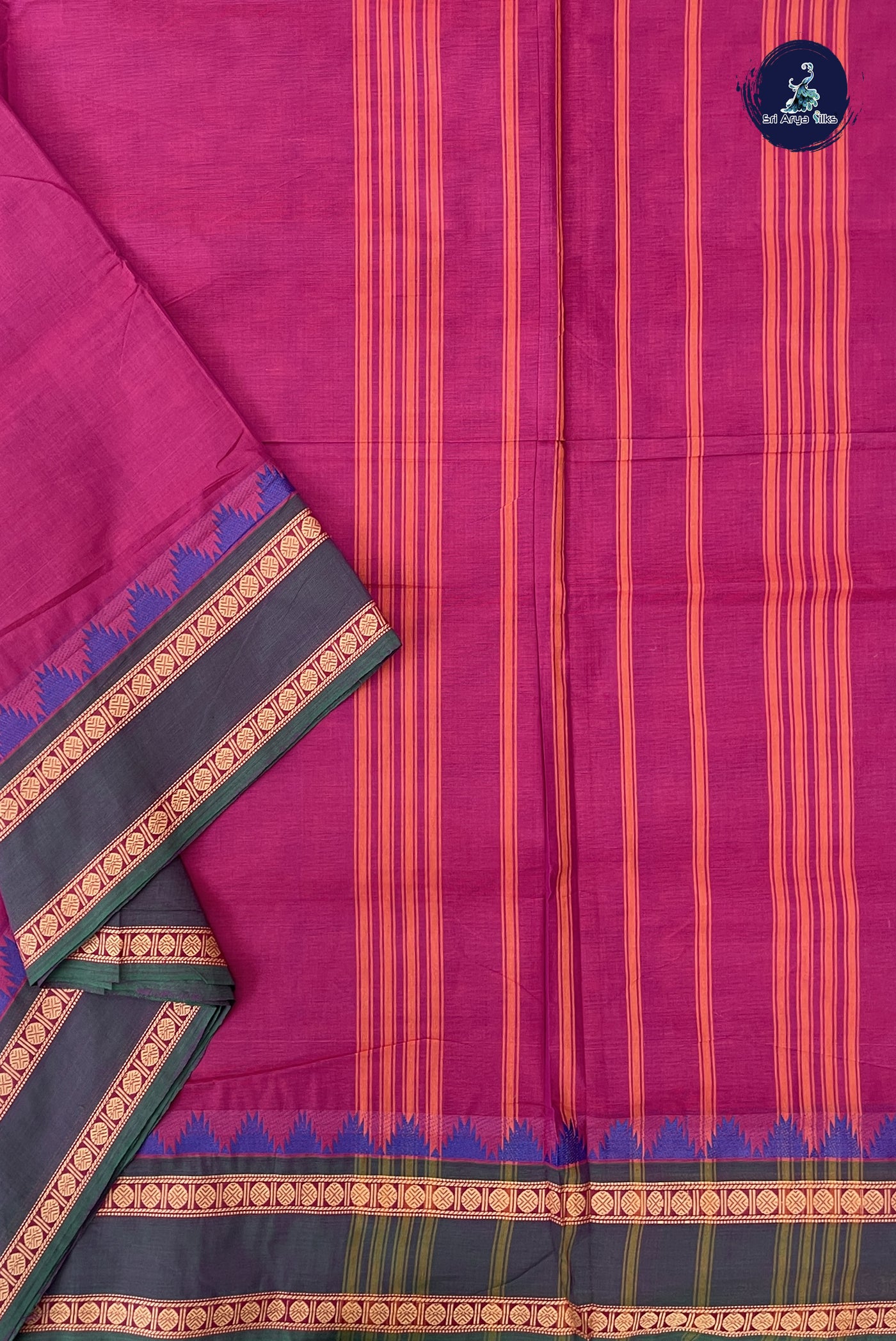 Pink 10 Yards Madisar Cotton Saree With Plain Pattern