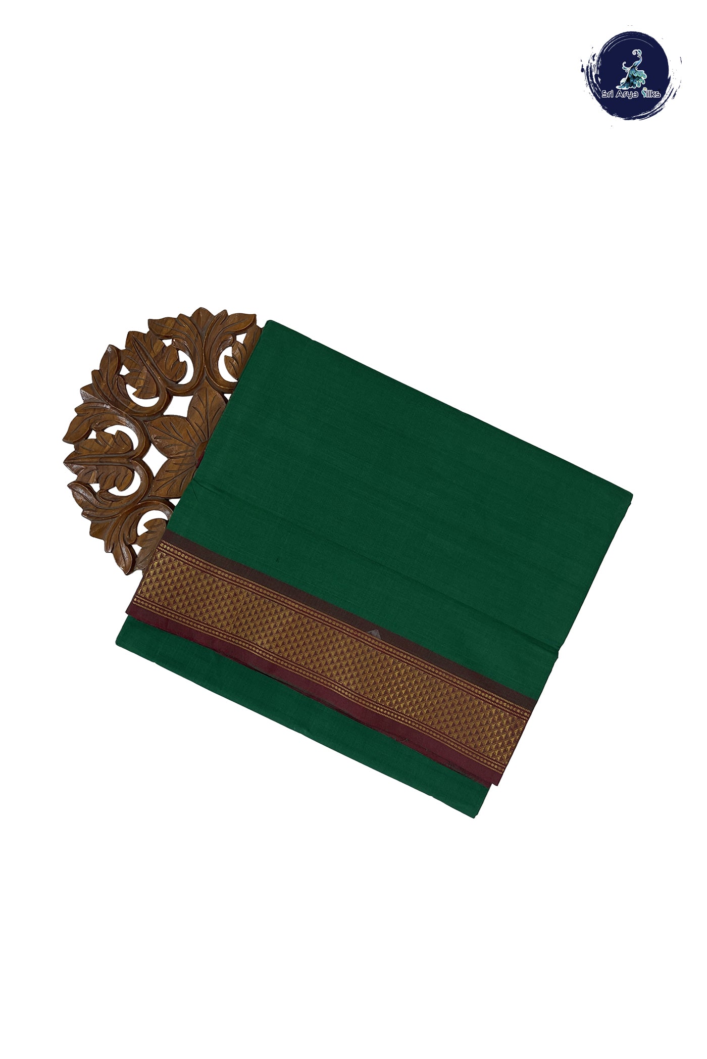 Green 10 Yards Madisar Cotton Saree With Plain Pattern