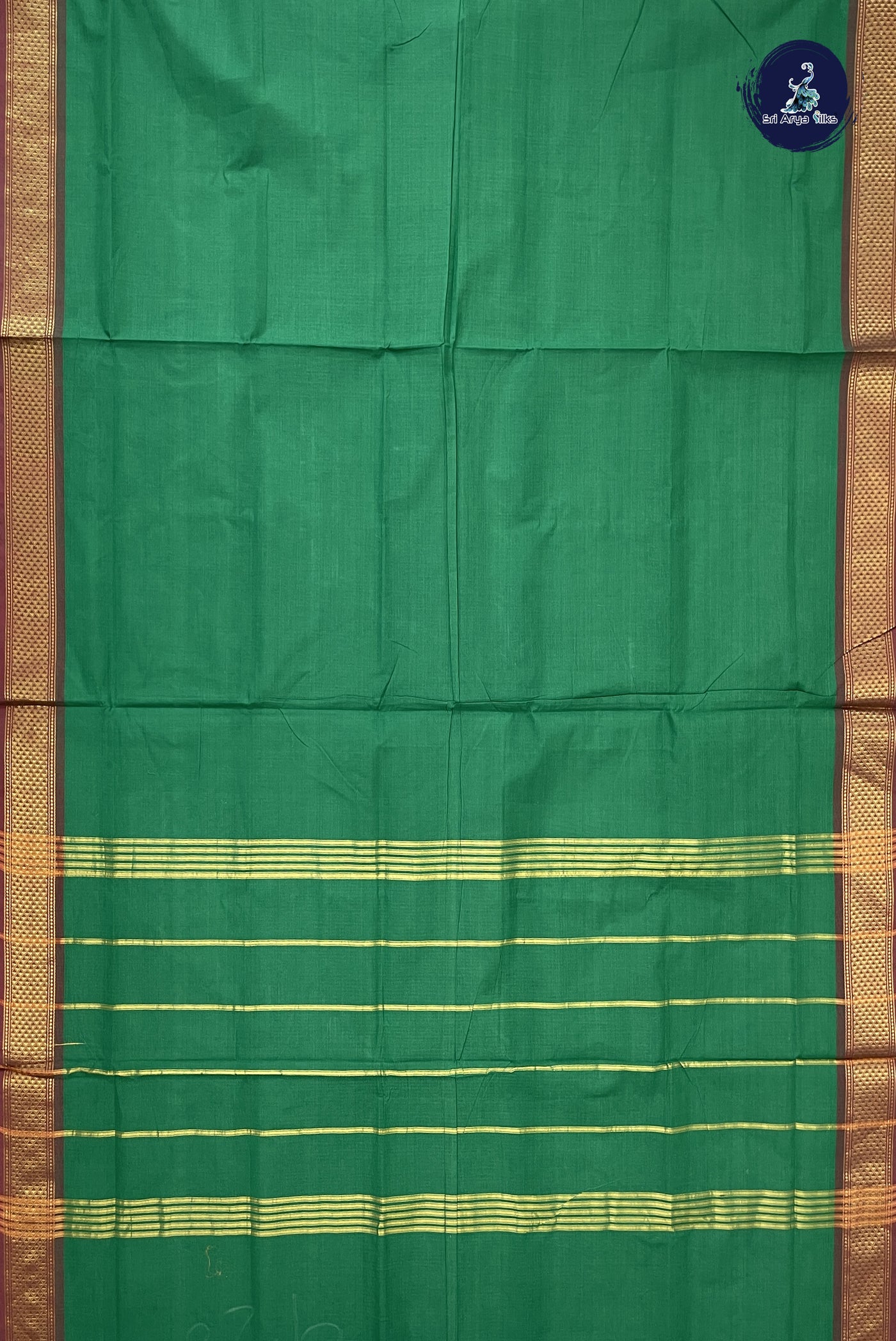 Green 10 Yards Madisar Cotton Saree With Plain Pattern