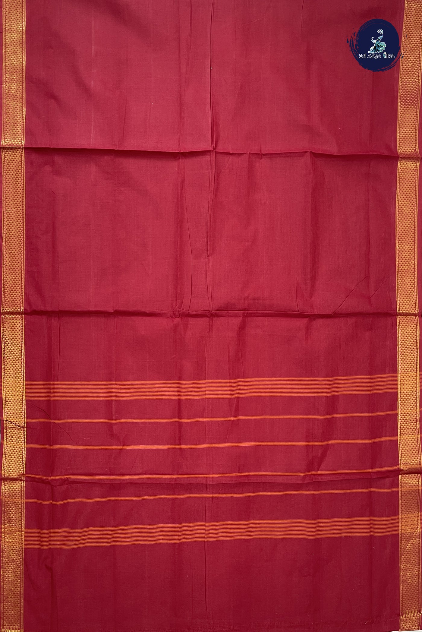 Maroon 10 Yards Madisar Cotton Saree With Plain Pattern