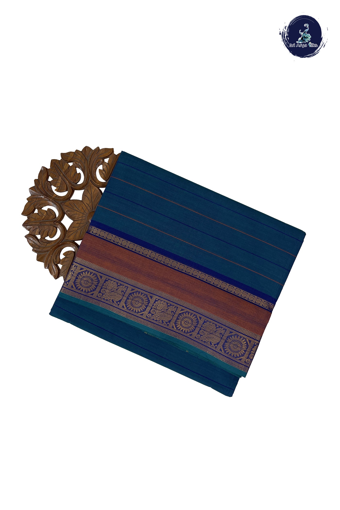 Blue 10 Yards Madisar Cotton Saree With Stripes Pattern