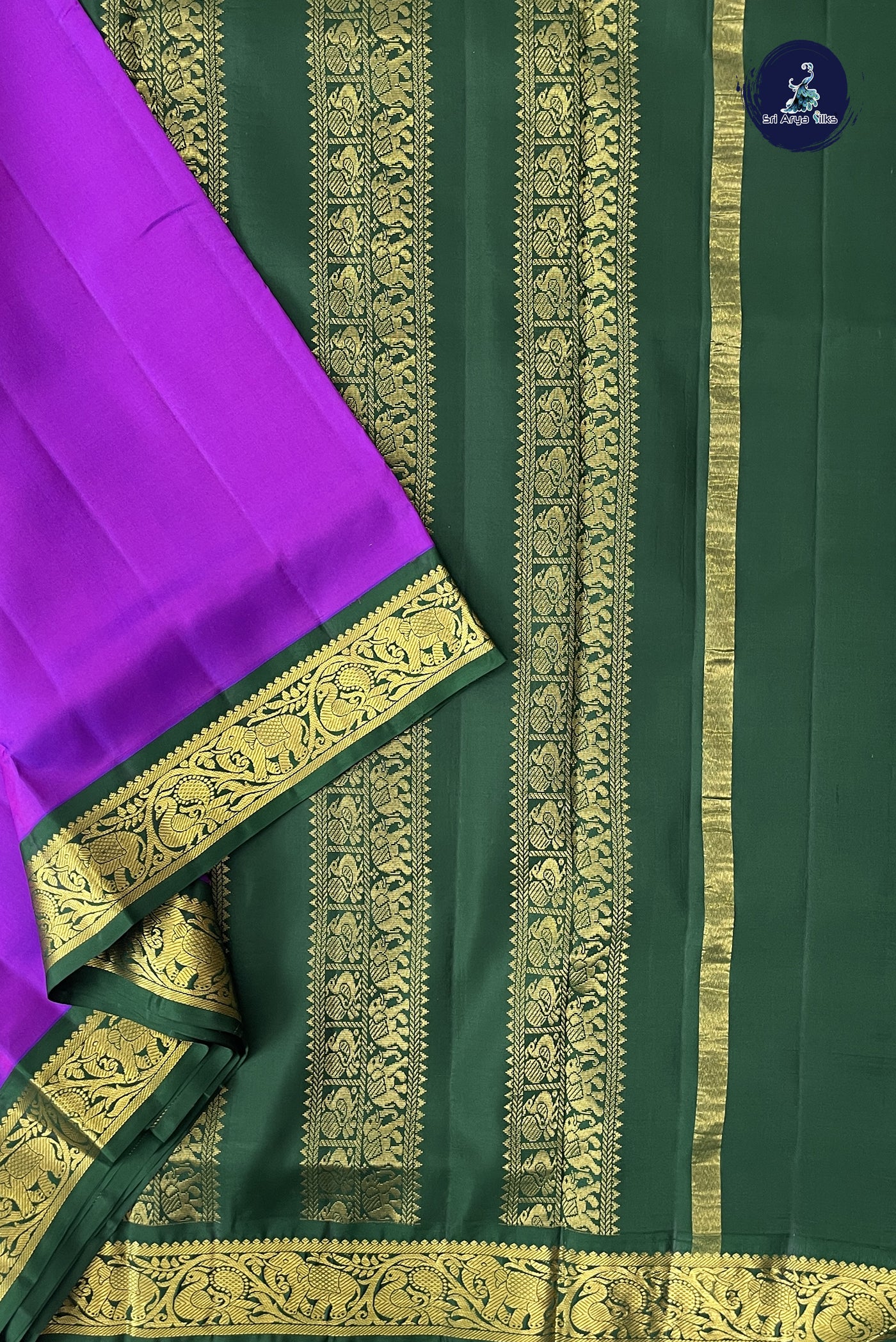 Purple Madisar 10 Yards Silk Saree With Plain Pattern