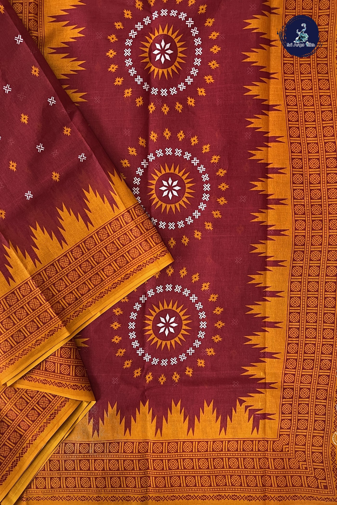 Maroon 10.5 Yards Madisar Saree With Printed Pattern
