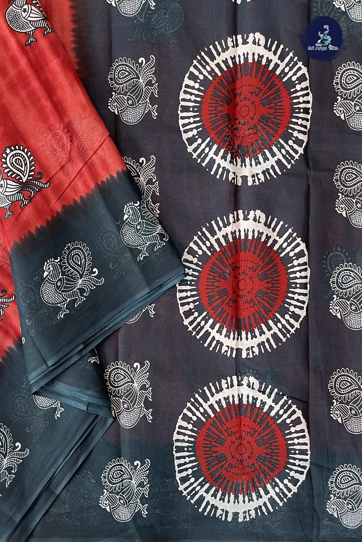 Red 10.5 Yards Madisar Saree With Printed Pattern