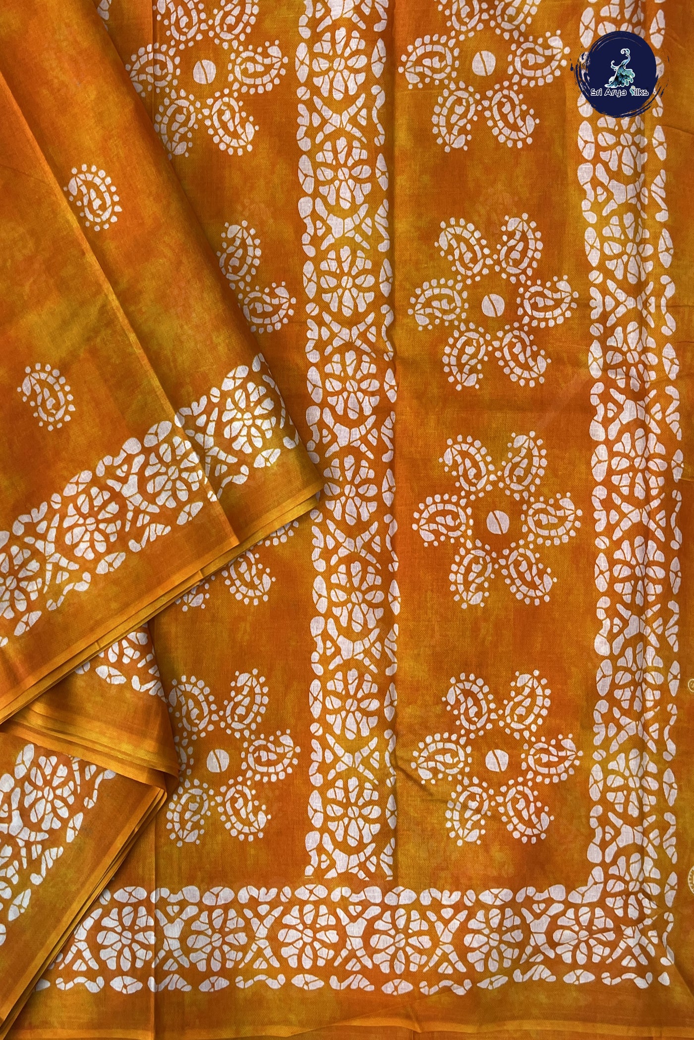 Yellowish Orange 10.5 Yards Madisar Saree With Printed Pattern