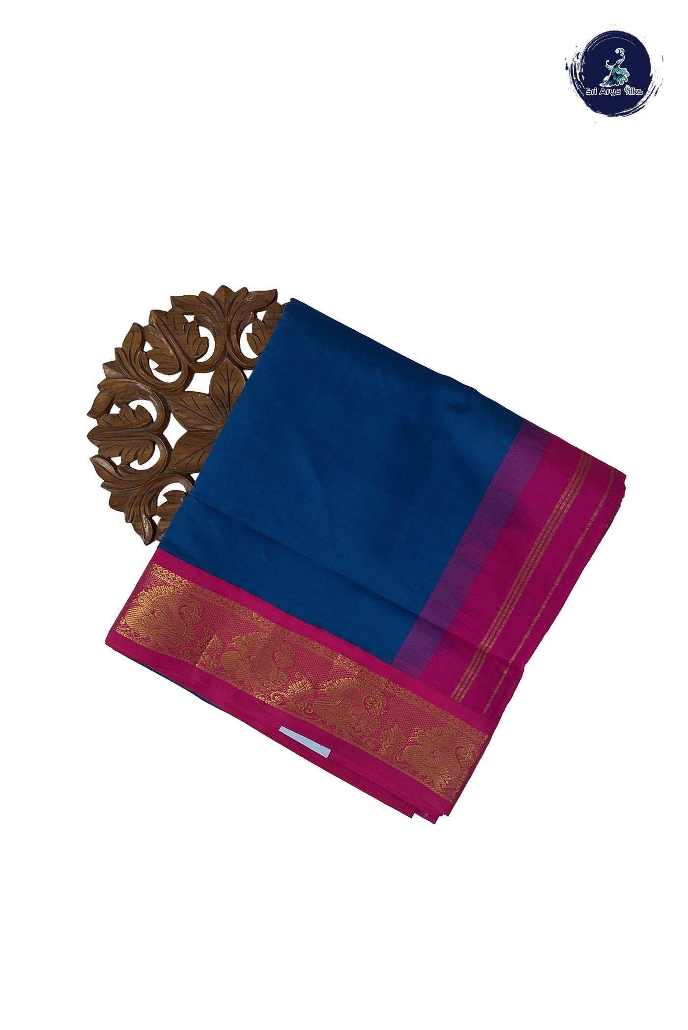 Sapphire Blue Madisar Semi Silk Cotton Saree With Plain Pattern