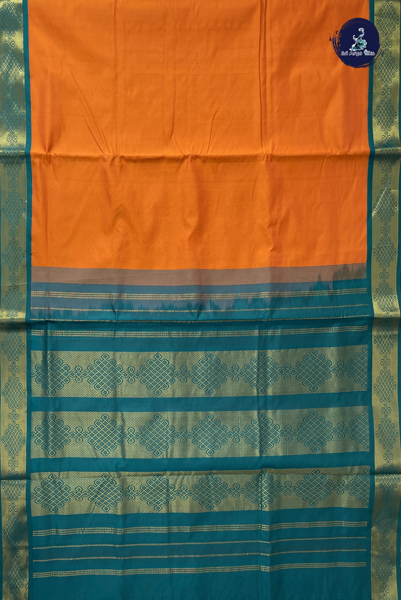 Lite Mustard Orange Madisar Semi Silk Cotton Saree With Plain Pattern