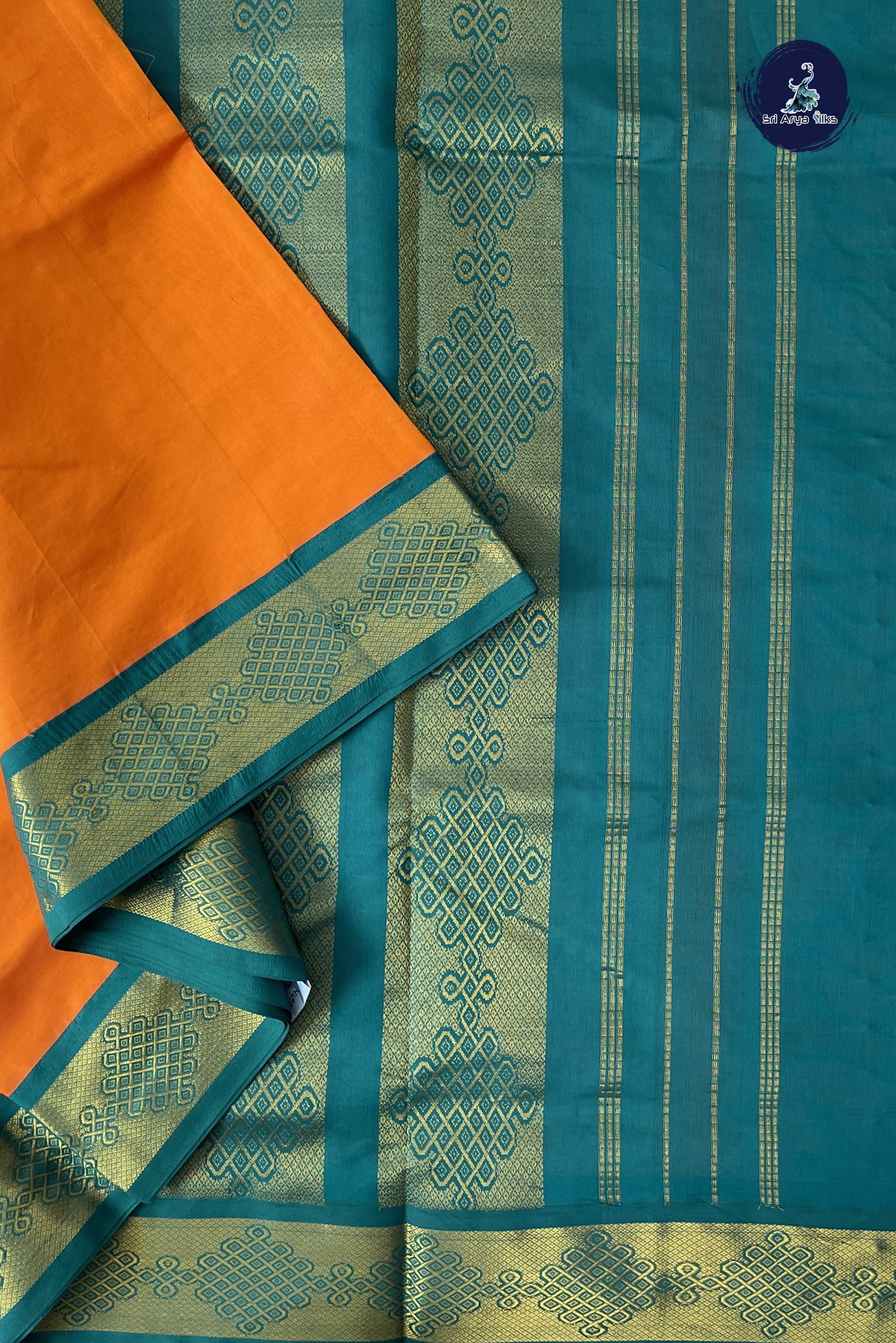 Lite Mustard Orange Madisar Semi Silk Cotton Saree With Plain Pattern
