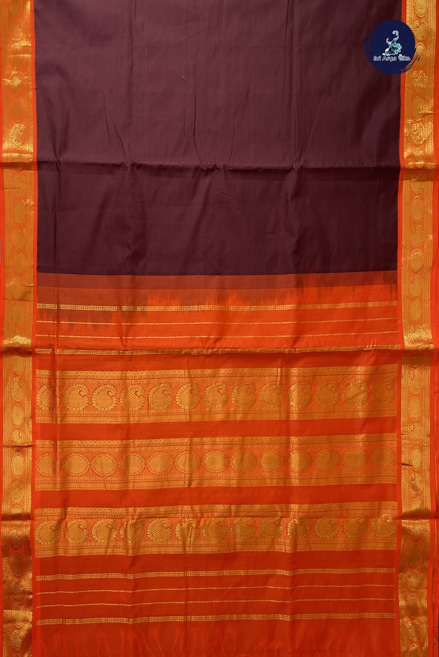 Brown Madisar Semi Silk Cotton Saree With Plain Pattern