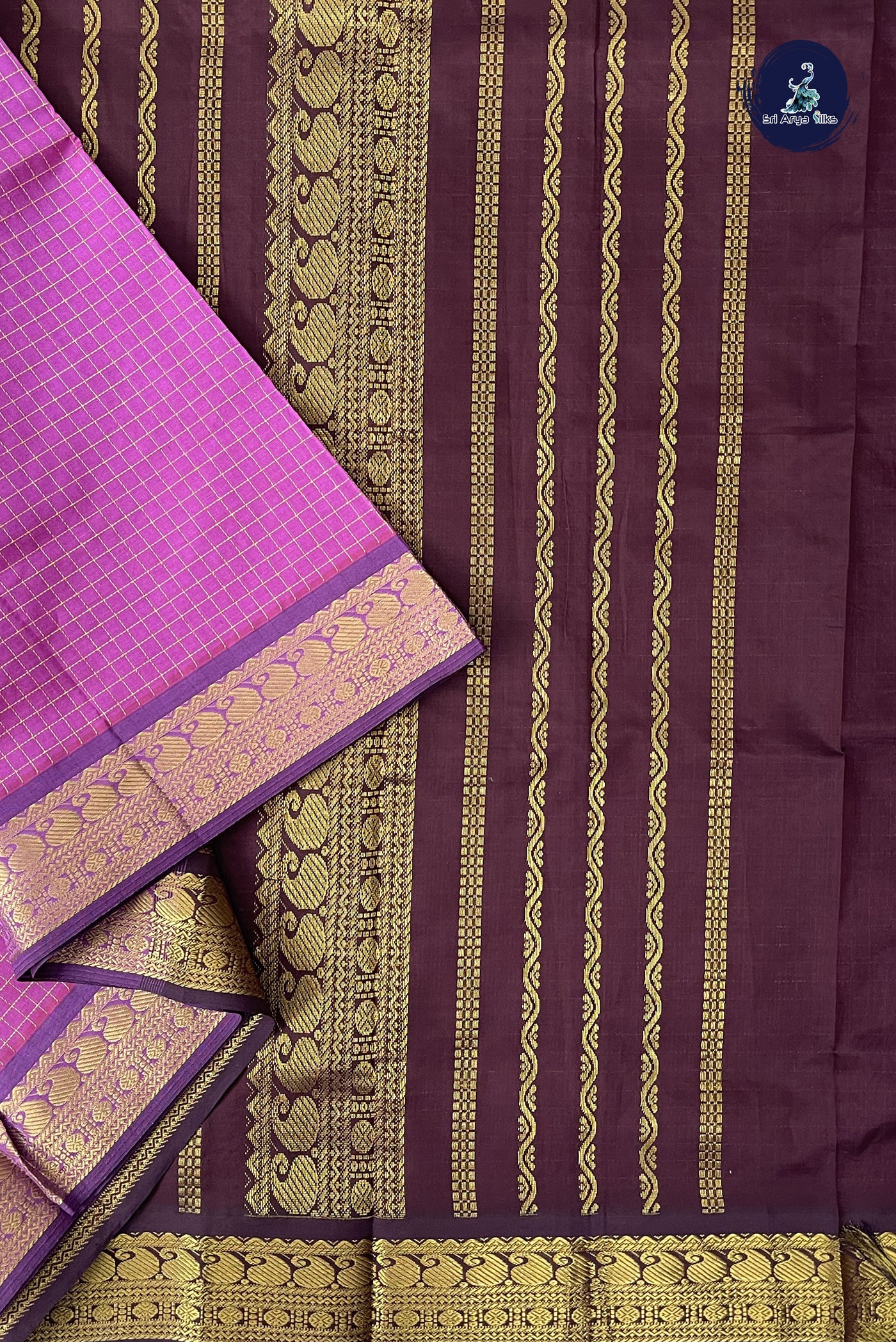 Onion Pink Madisar Semi Silk Cotton Saree With Zari Checked Pattern