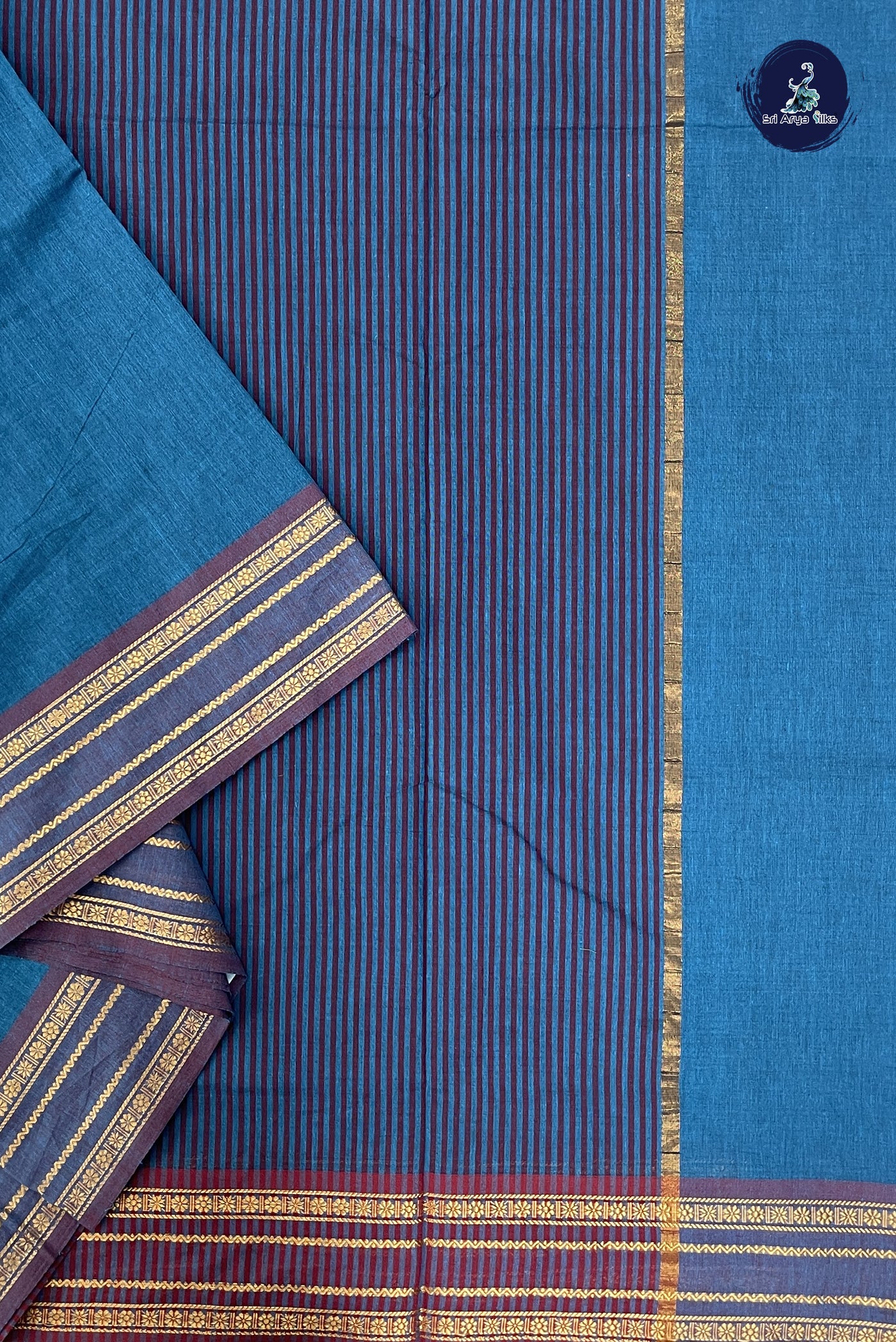 Sapphire Blue 10.5 Yards Madisar Cotton Saree With Plain Pattern