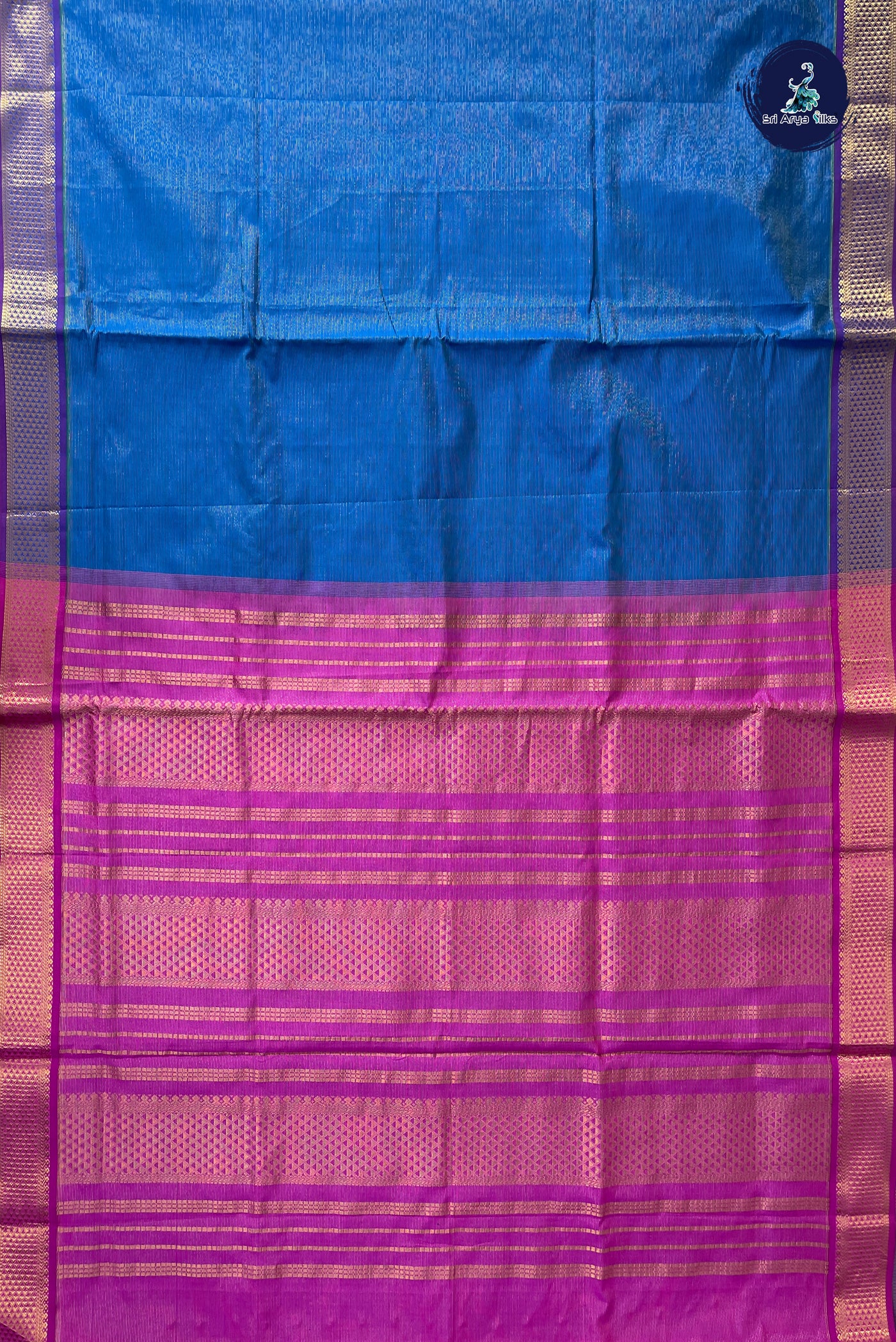 Blue 11.5 Yards Madisar Saree With Vaira Oosi Pattern