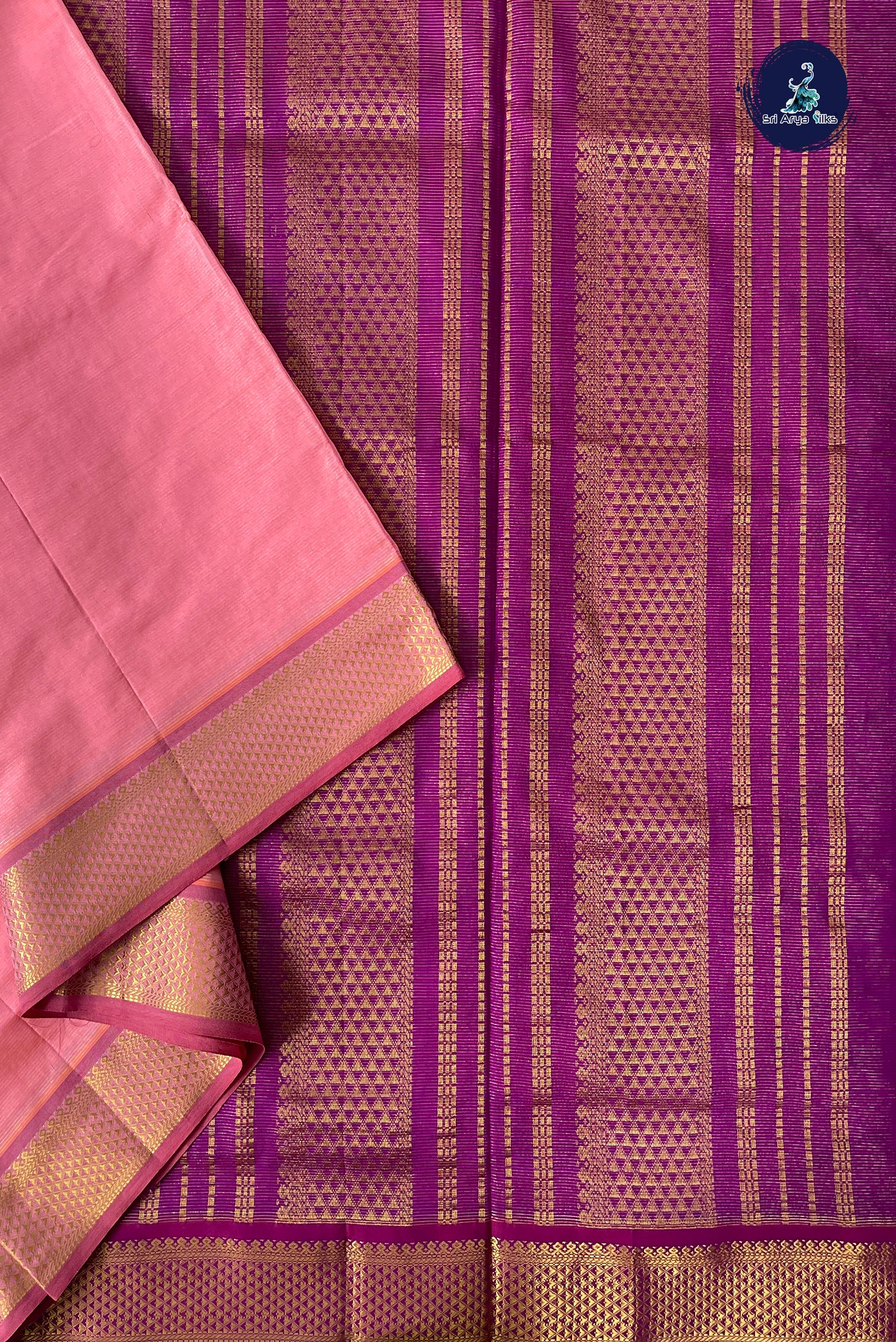 Peach Pink 11.5 Yards Madisar Saree With Vaira Oosi Pattern