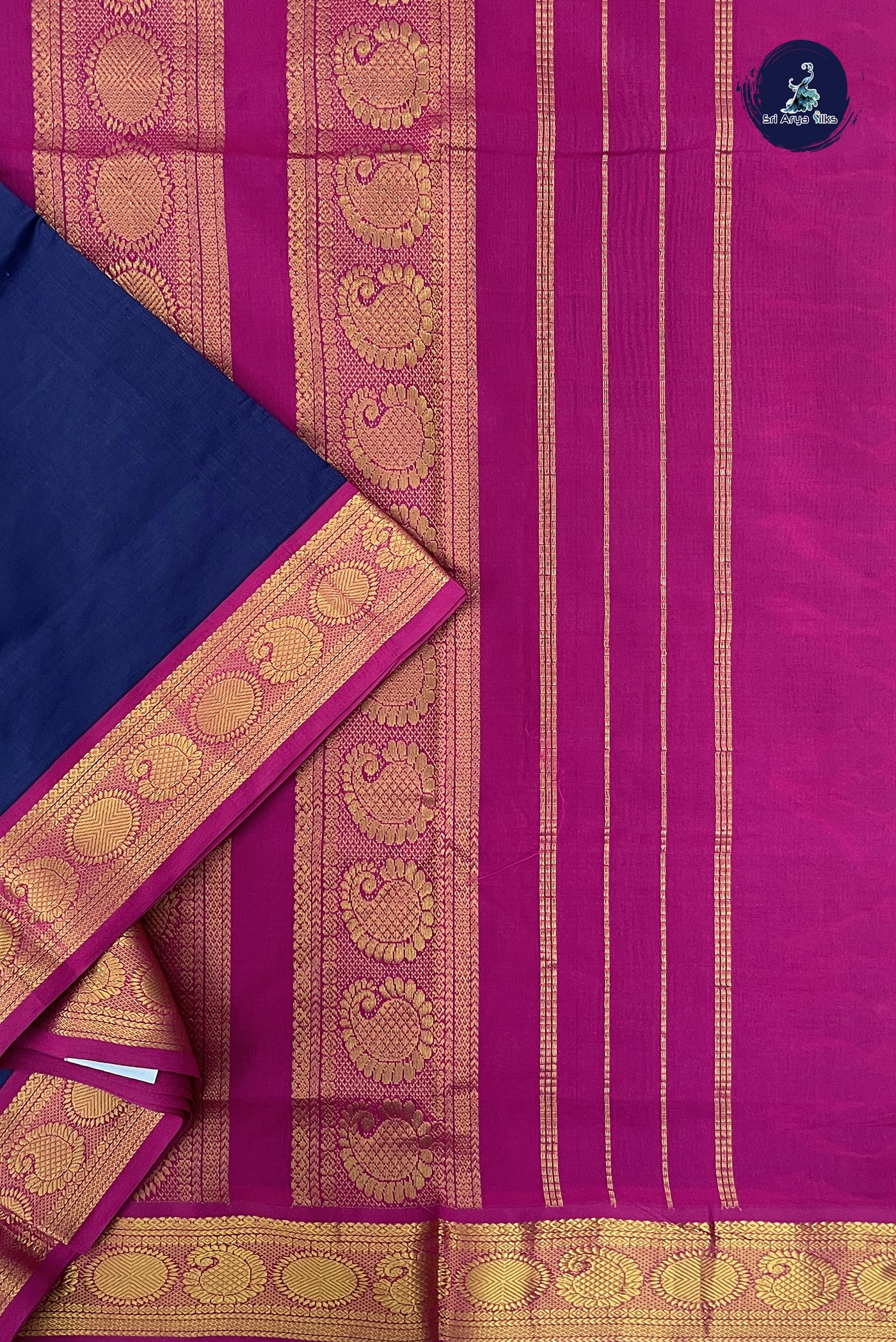 Navy Blue 11.5 Yards Madisar Saree With Plain Pattern