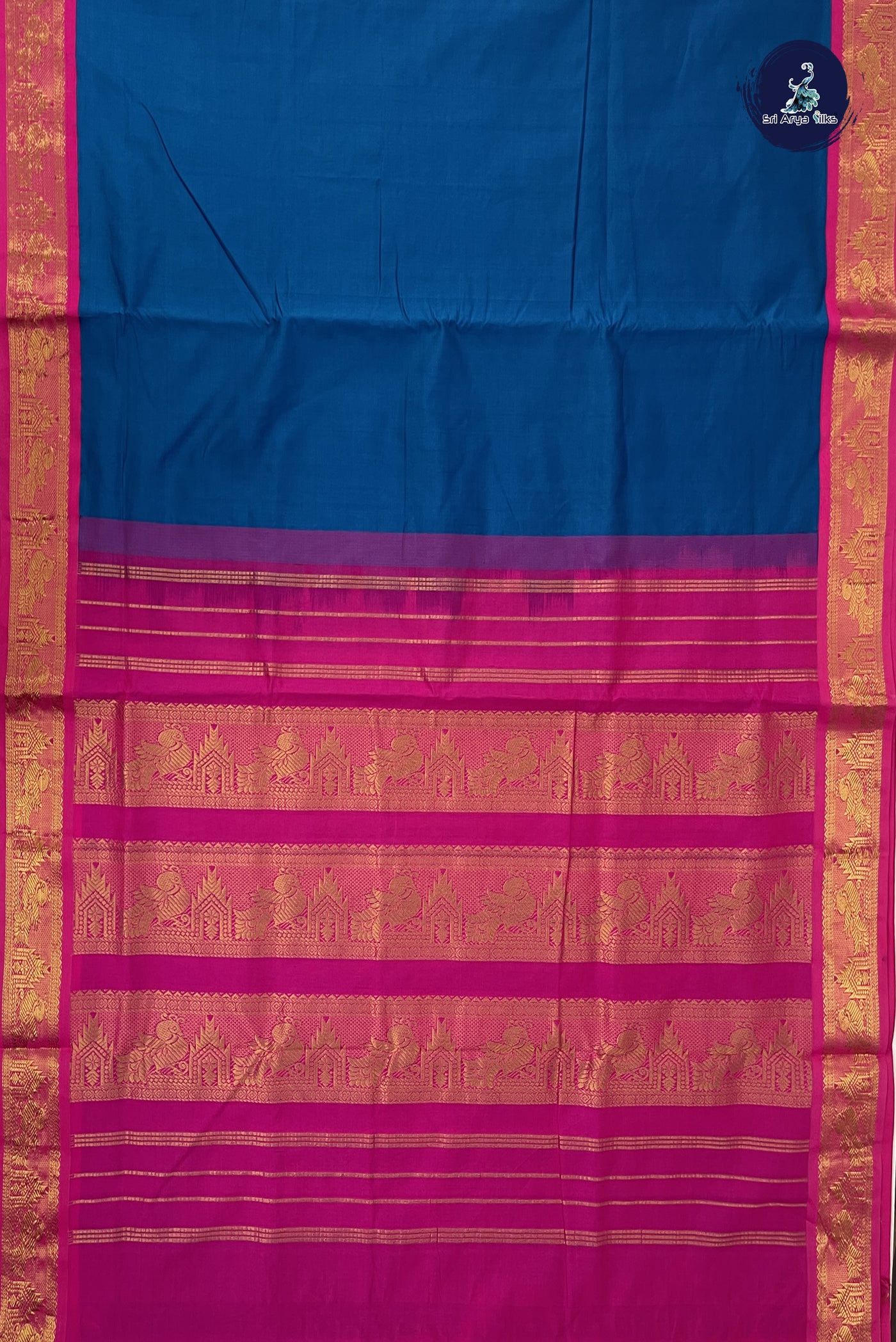 Sapphire Blue 11.5 Yards Madisar Saree With Plain Pattern