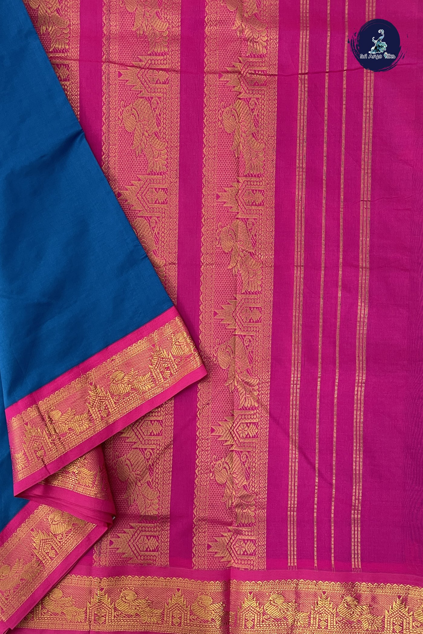 Sapphire Blue 11.5 Yards Madisar Saree With Plain Pattern