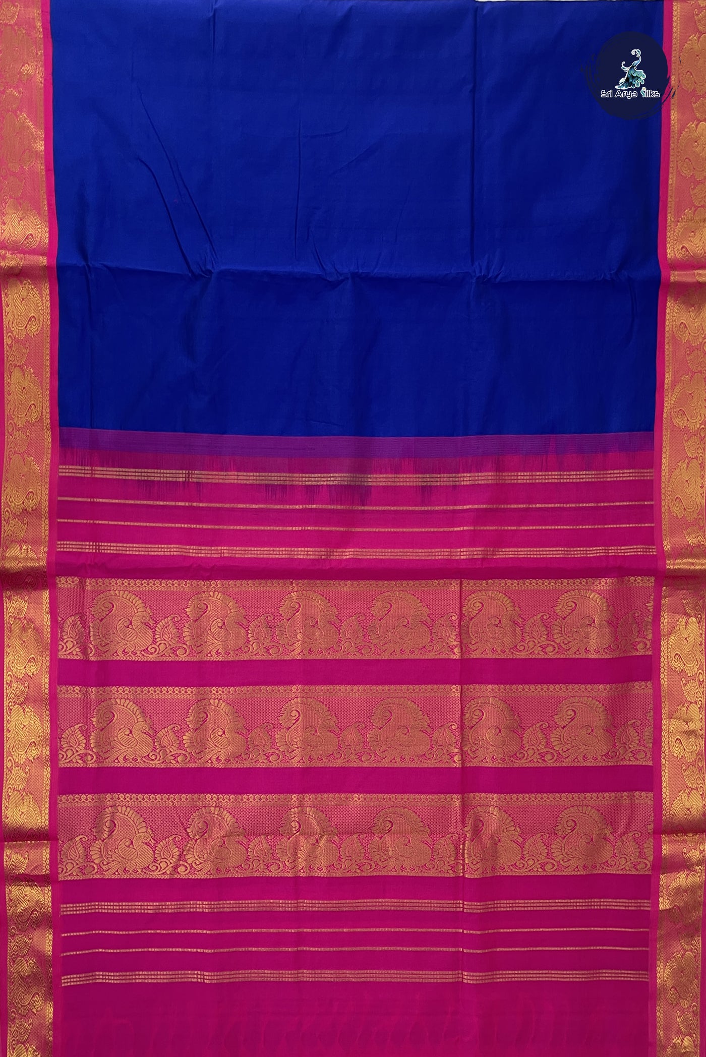 Dark Blue 11.5 Yards Madisar Saree With Plain Pattern