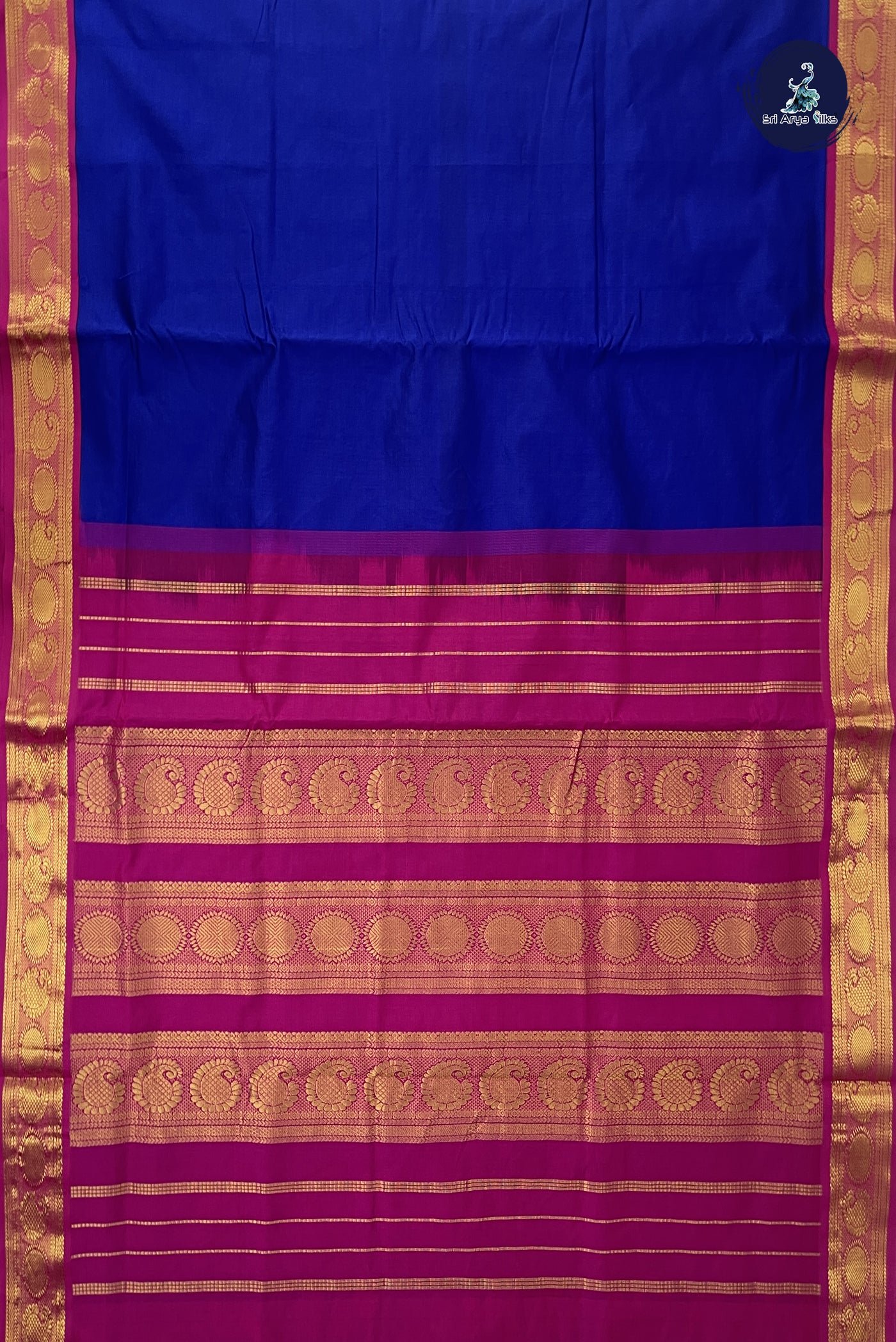 Dark Blue 11.5 Yards Madisar Saree With Plain Pattern
