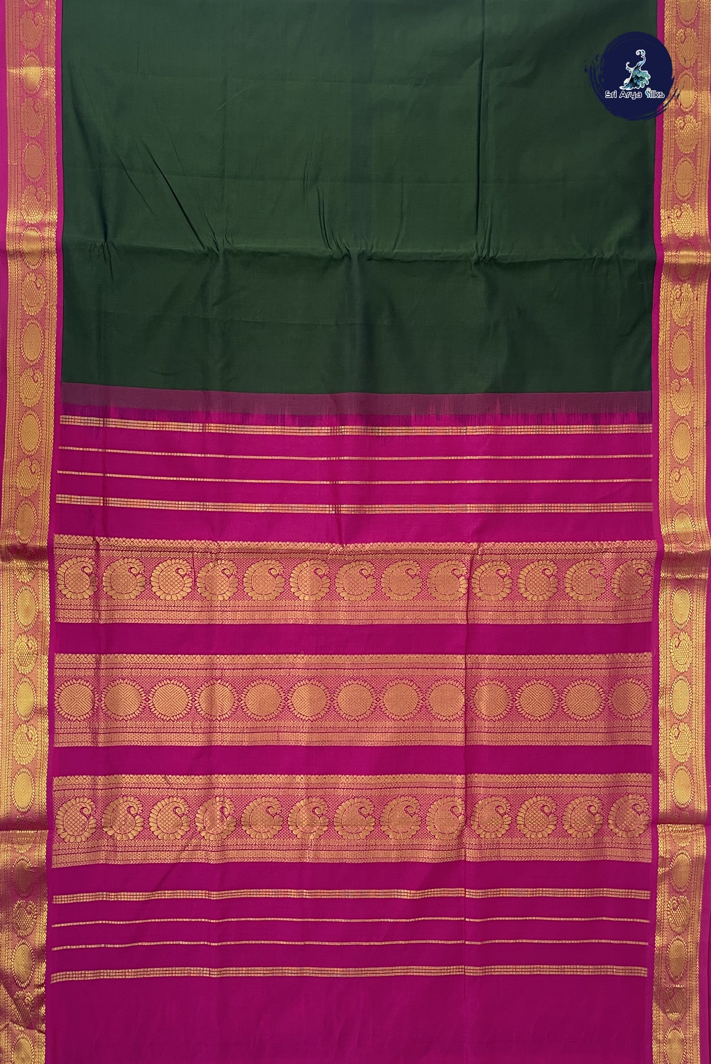 Dark Green 11.5 Yards Madisar Saree With Plain Pattern