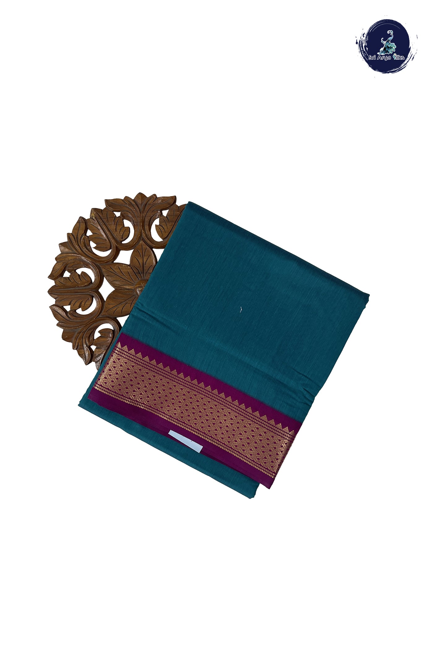 Sapphire Green Madisar Semi Silk Cotton Saree With Plain Pattern