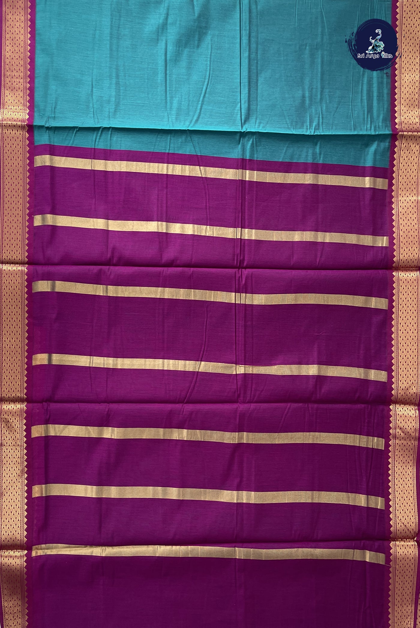 Sapphire Green Madisar Semi Silk Cotton Saree With Plain Pattern