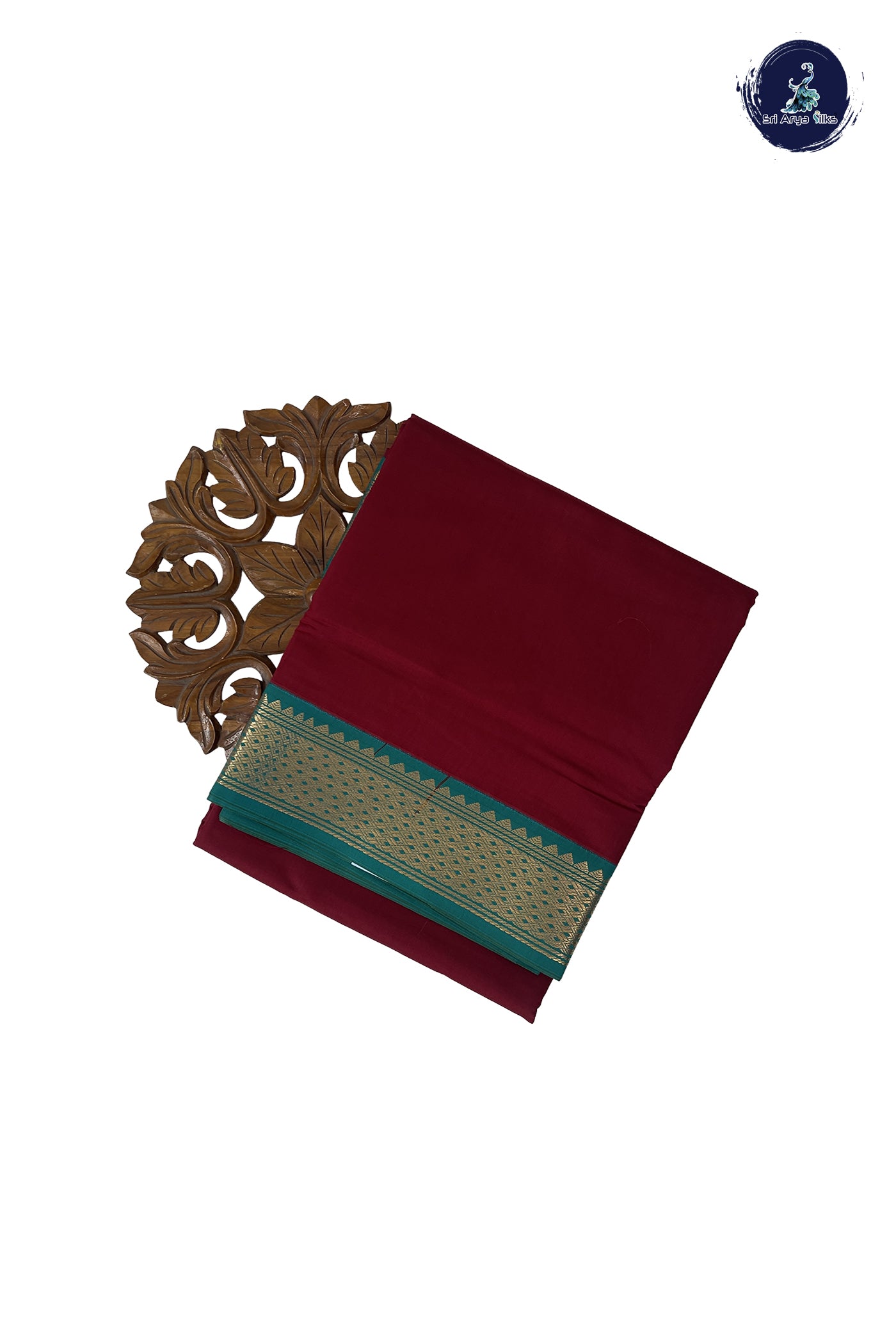 Maroon Madisar Semi Silk Cotton Saree With Plain Pattern